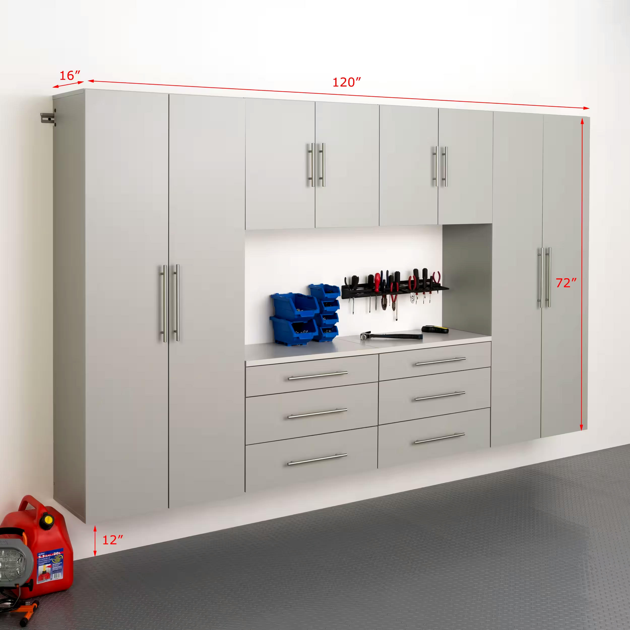 Prepac HangUps Mounted Storage Cabinet Set I, Assorted Colours, 16 x 120 x 72-in, 6-pc