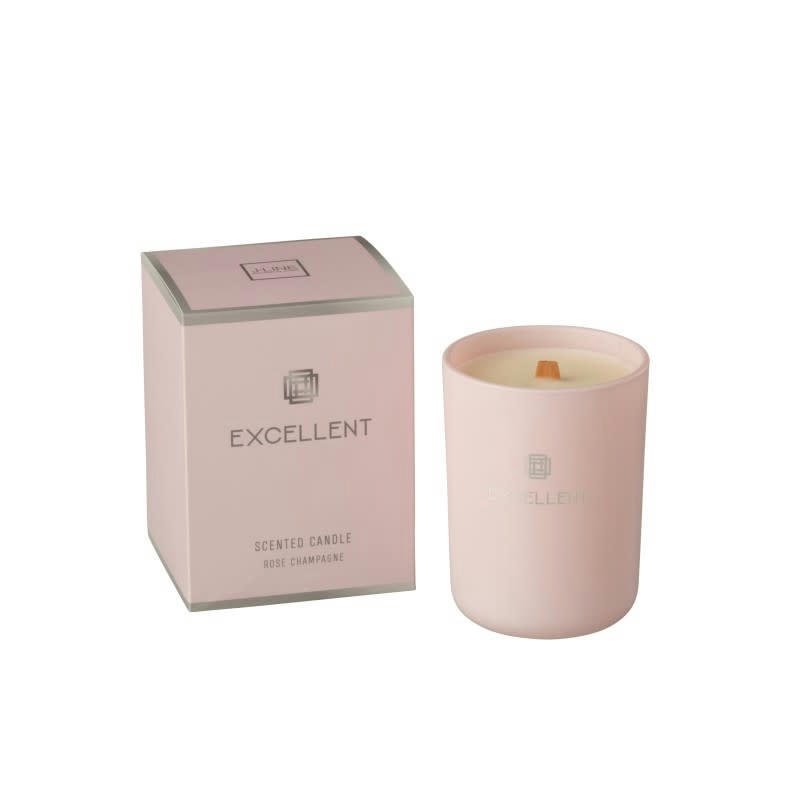 EXCELLENT - Bougie parfumée verre rose 50h H10,5cm