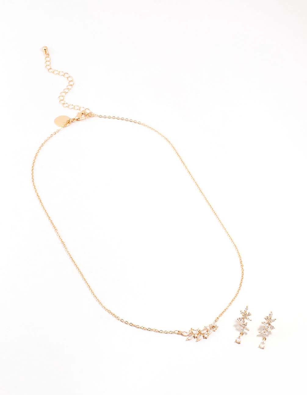 Gold Dainty Sparkle Flower Earrings & Necklace Set
