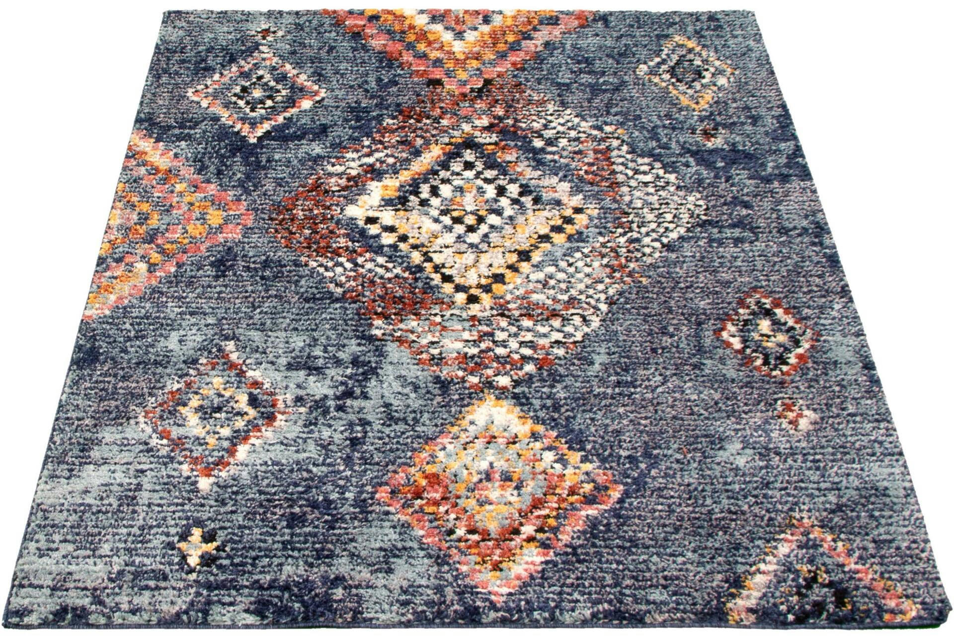 ECARPET Morocco Mosaique Indoor Area Rug, Blue/Multicolour, Assorted Sizes