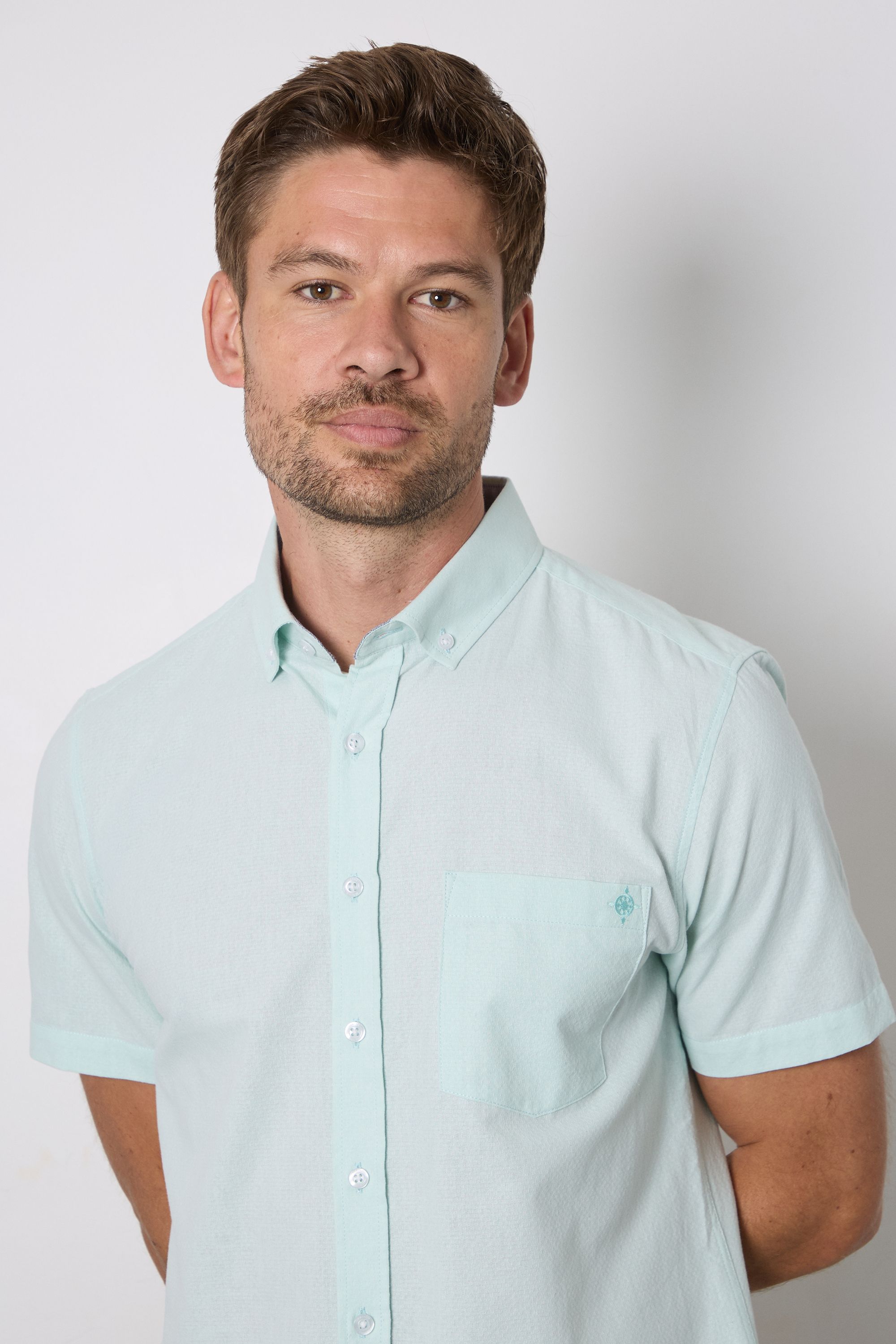 Maine Aqua Textured Short Sleeve Shirt