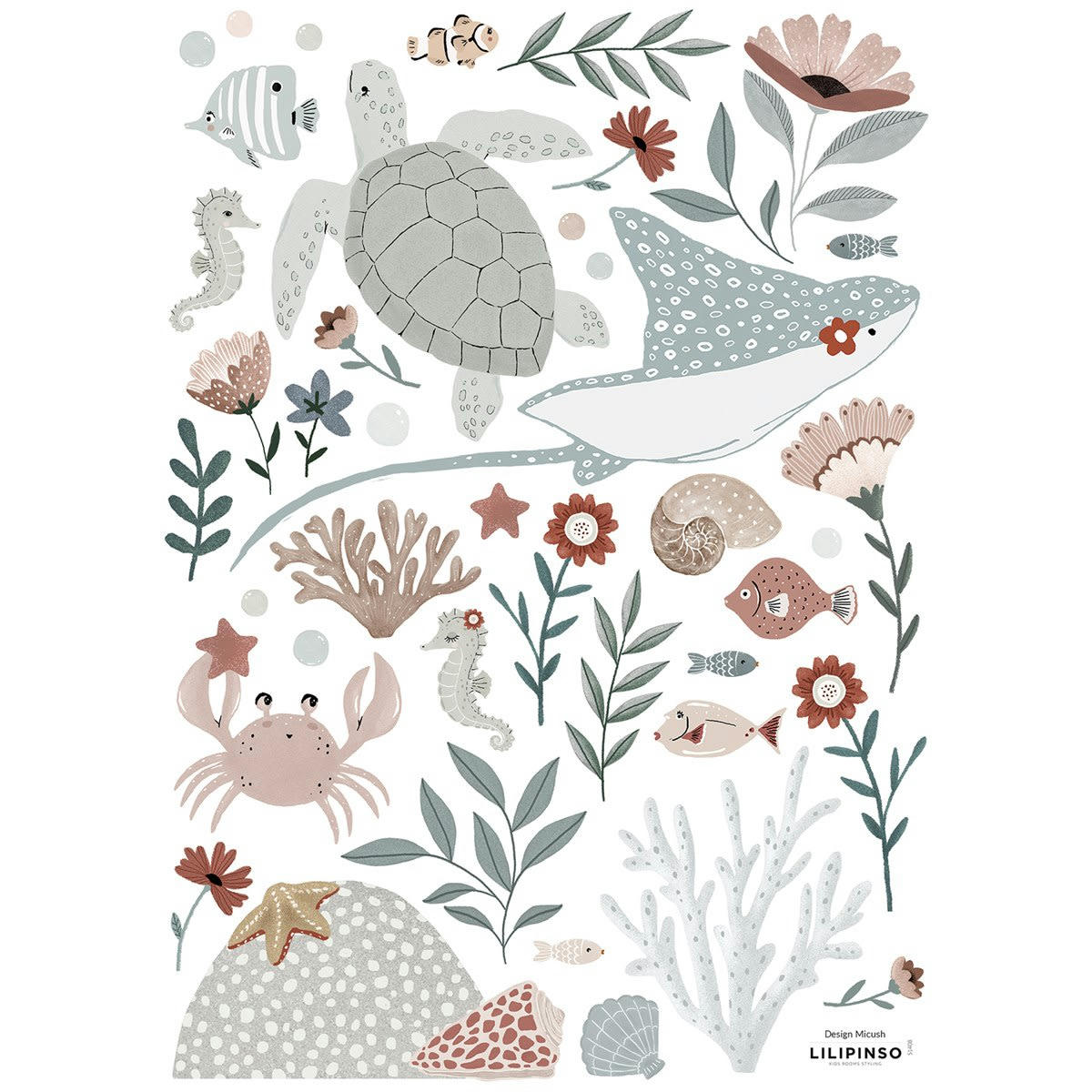 OCEAN FIELD - Stickers animaux en Vinyle mat Multicolore
