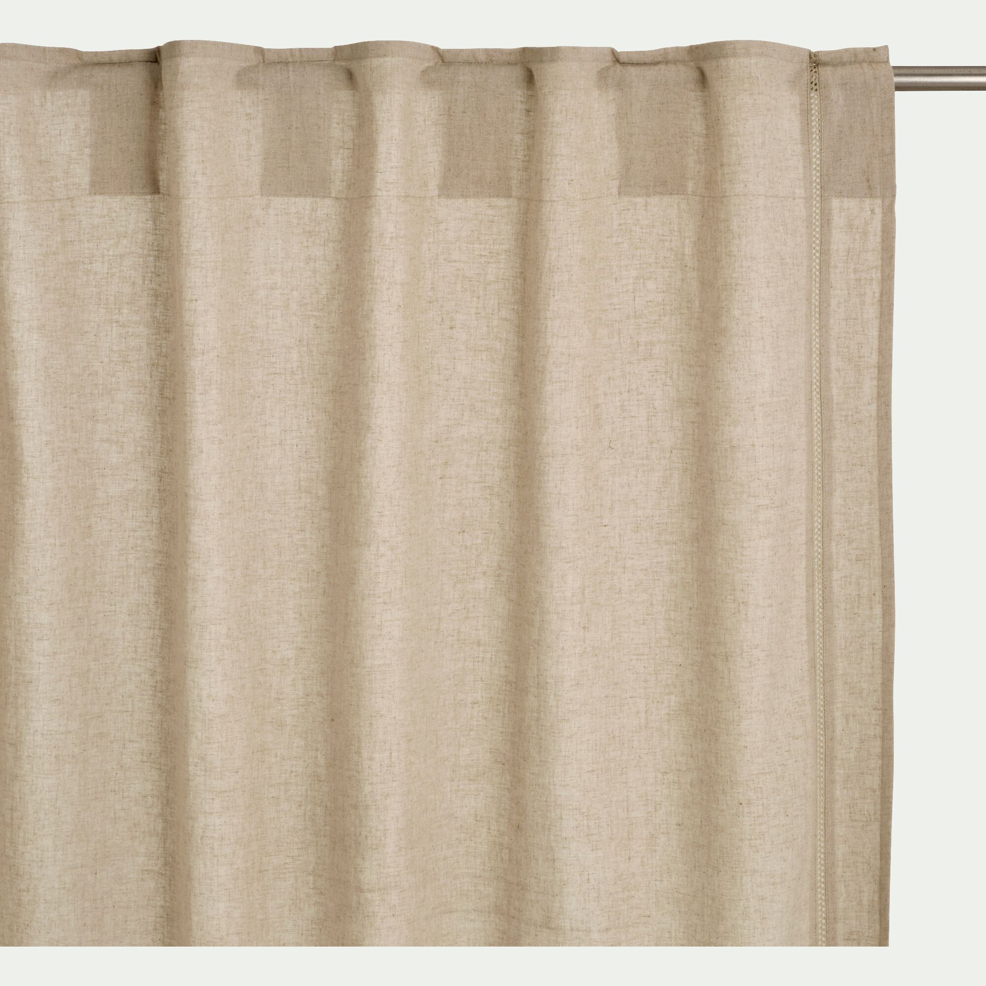 LAUZON - Rideau à passants cachés en lin et coton finition liseré 140x250cm - beige