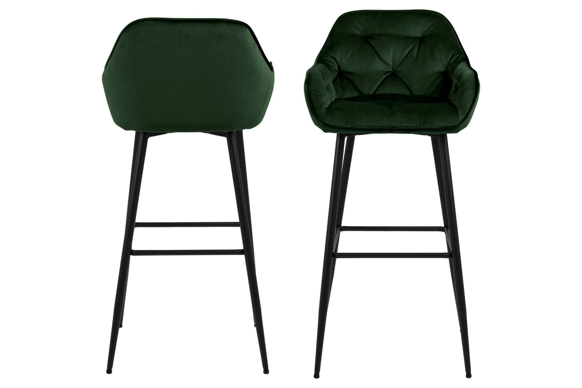 TERI - Lot de 2 tabouret haut avec accoudoirs en velours et métal