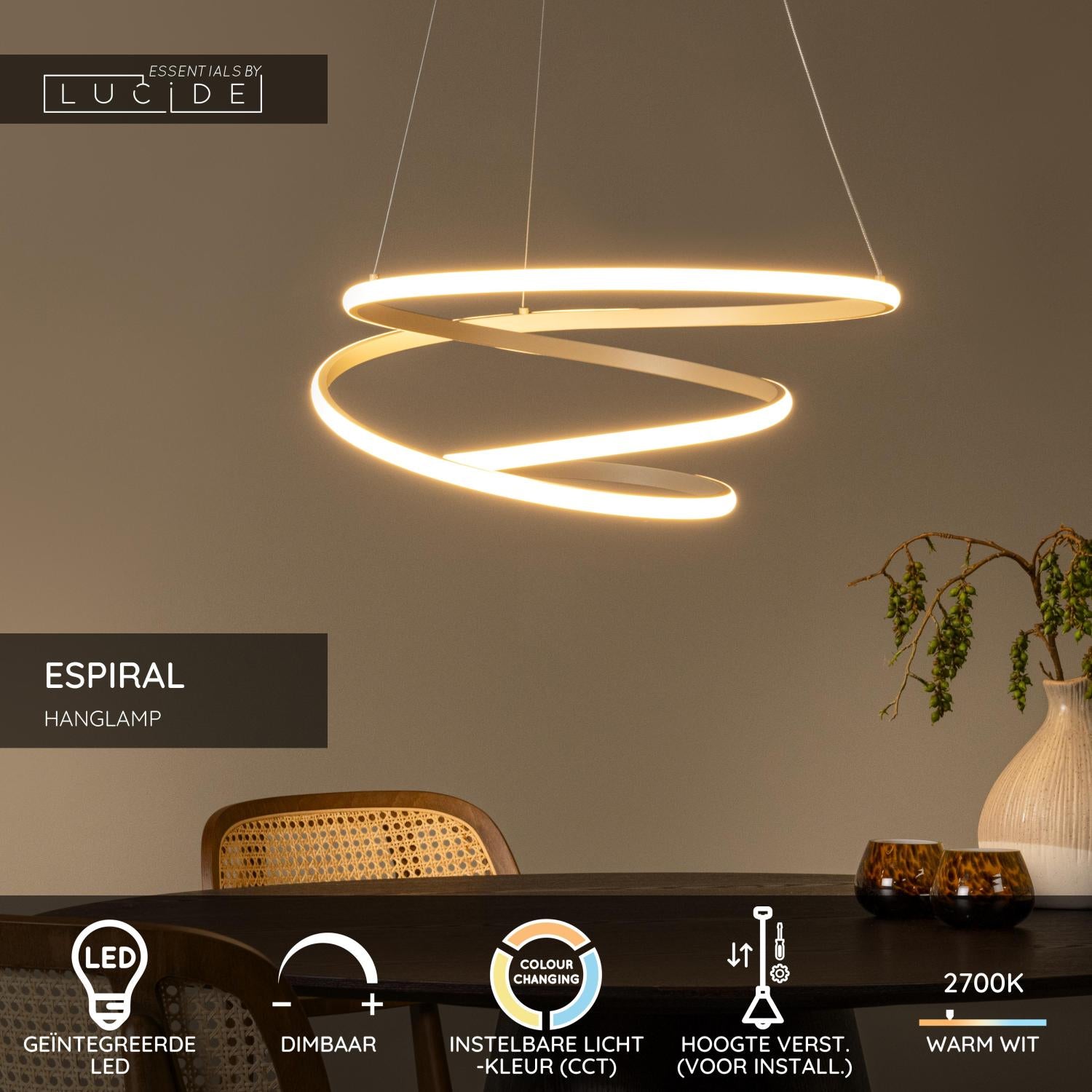 Lucide ESPIRAL Hanglamp - Taupe