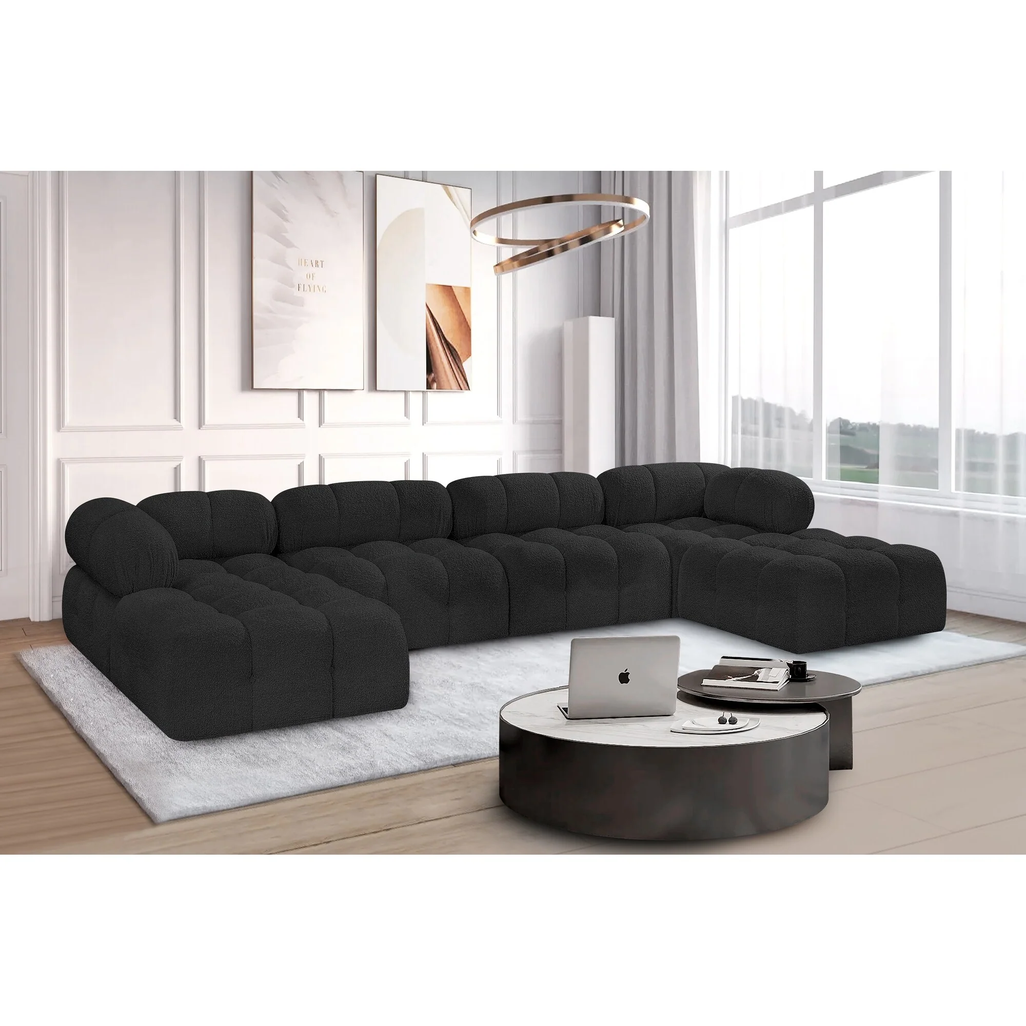 Ames 136 Boucle Fabric Upholstered 6pc. Modular Sectional