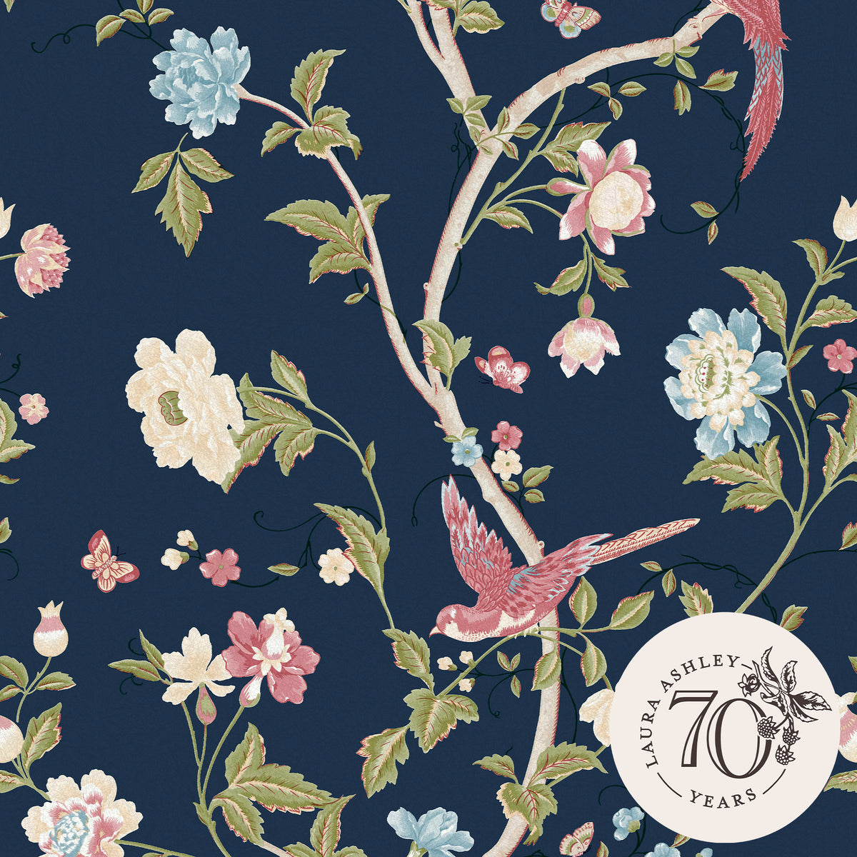 Laura Ashley Vliesbehang - Summer Palace Midnight Blue - Blauw 10mx52cm