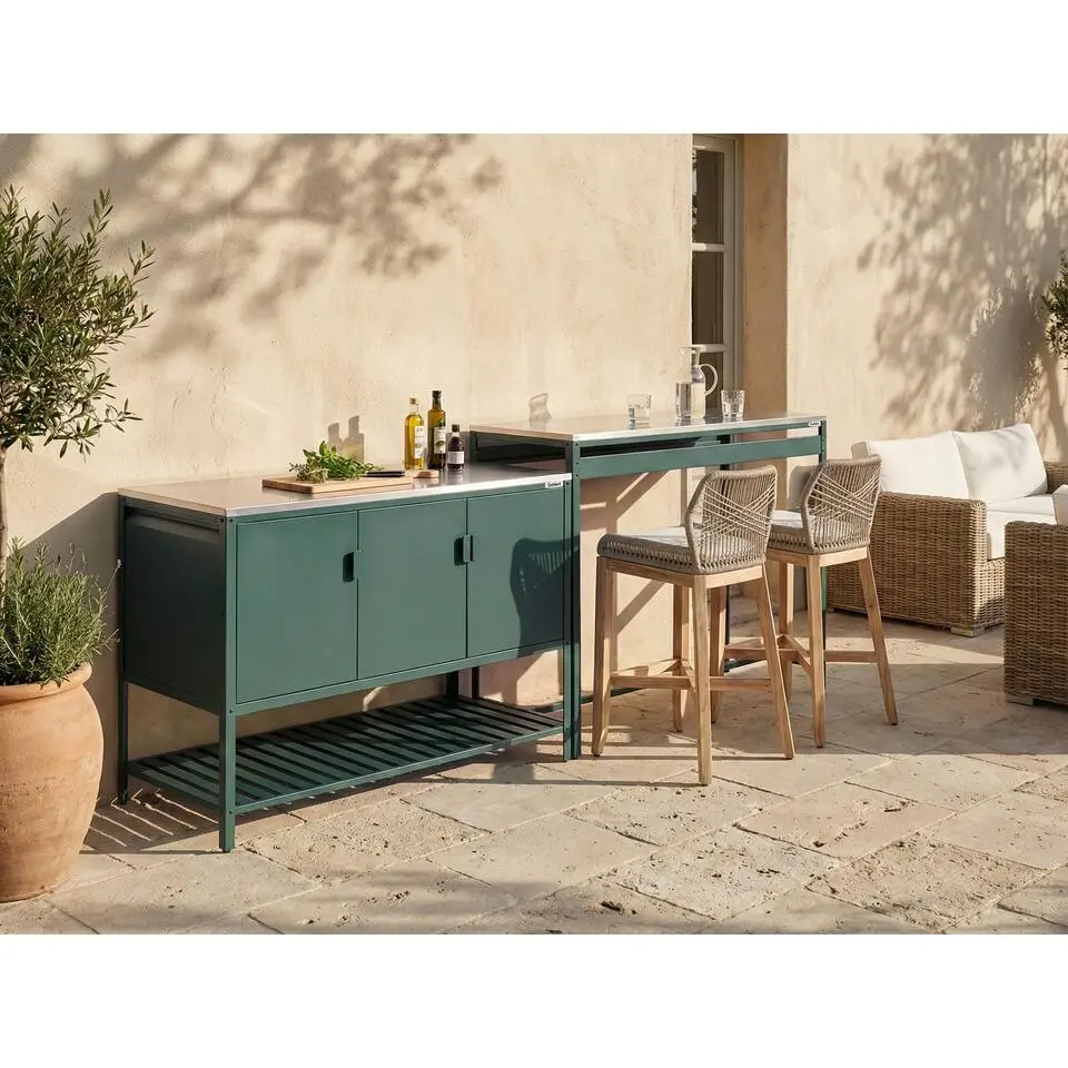 MAENZA - 2-delige buitenkeuken set met bartafel - Groen - Staal