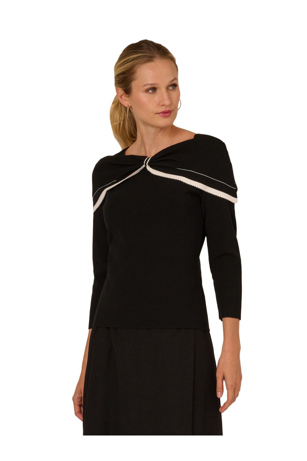 Adrianna Papell Off The Shoulder Tipped Big Bow Tie Long Sleeve Sweater