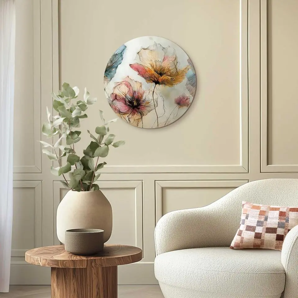 Glasschilderij Aquarel bloemen I - &Oslash; 50 - Roze