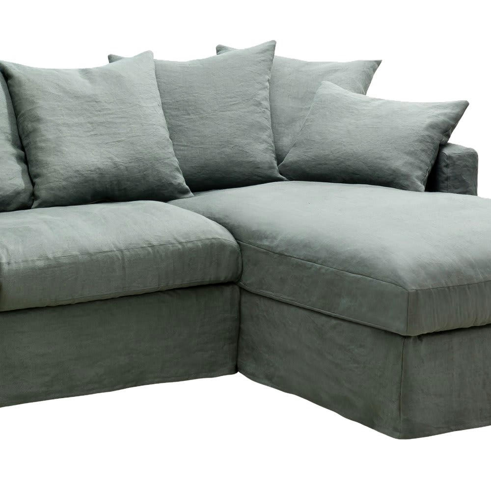 PERUGIA - Canapé d'angle à droite en tissu lin kaki - PERUGIA