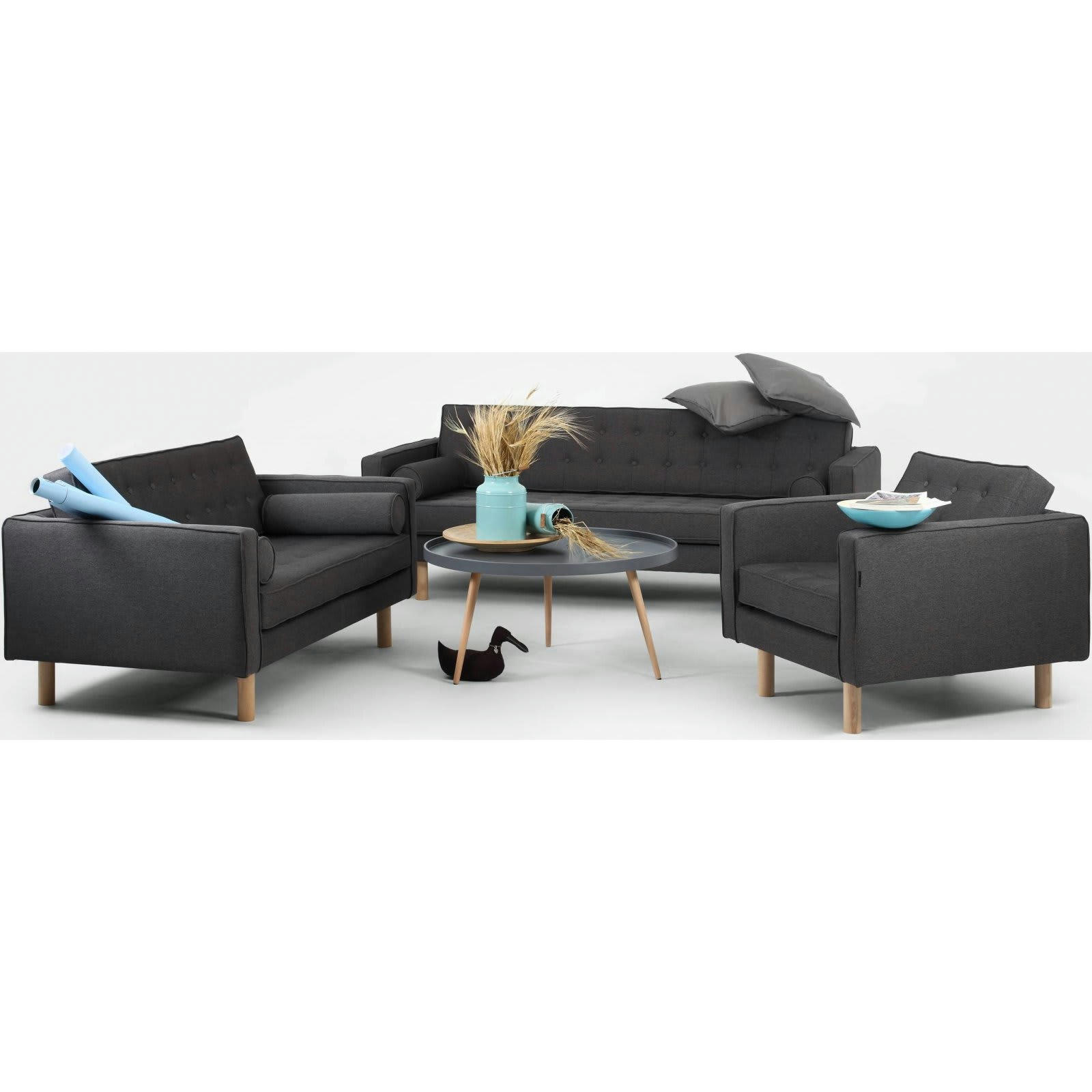 TOPIC WOOD - Canapé fixe Tissu Gris H. assise 45 cm rembourré