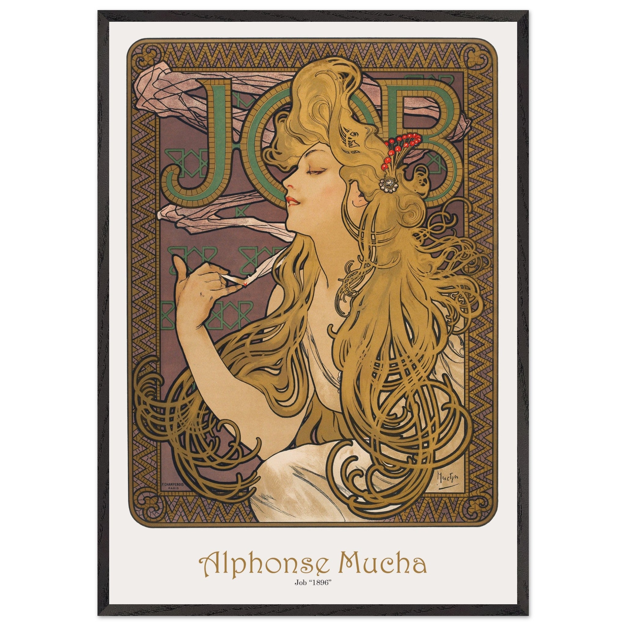 Artfulprints Poster met Lijst Alphonse Mucha - Job  - 70x100 cm - Bruin