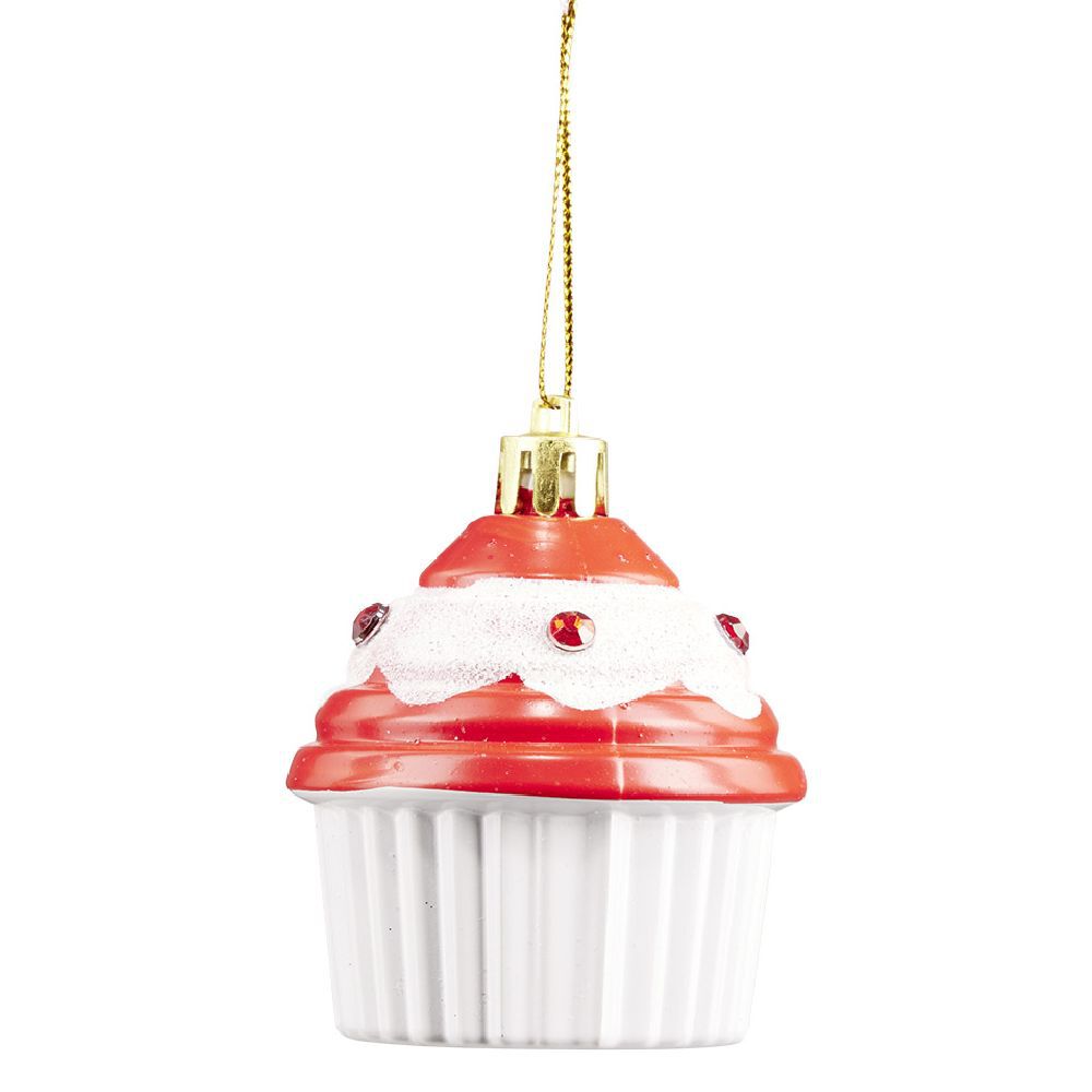 Décoration de No&euml;l cupcake à suspendre rouge et blanc H.6 cm