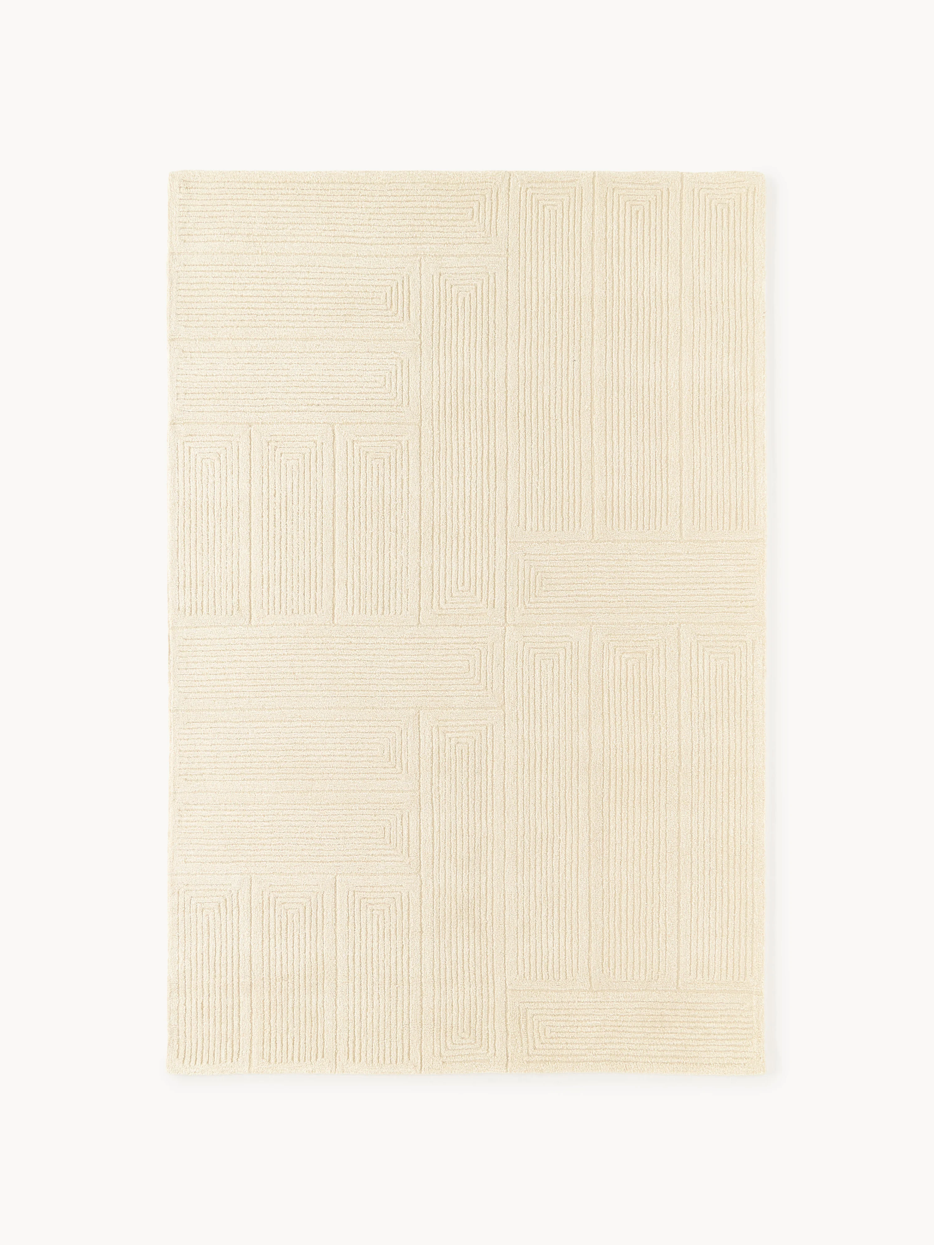 Handgetufteter Hoch-Tief-Wollteppich Alexia mit geometrischem Muster
