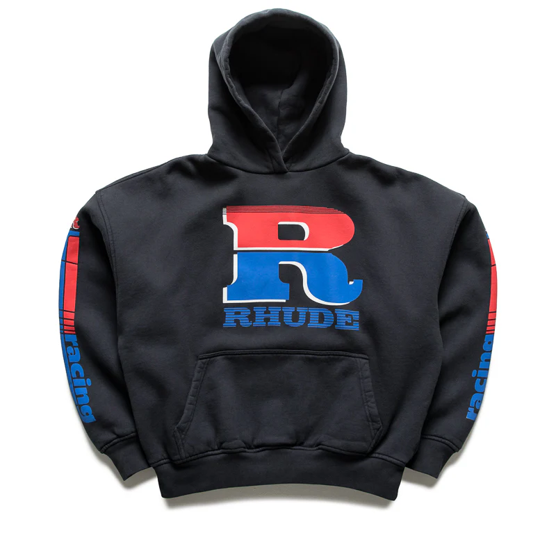 Rhude Split Petrol Logo Hoodie - Vintage Black/Red