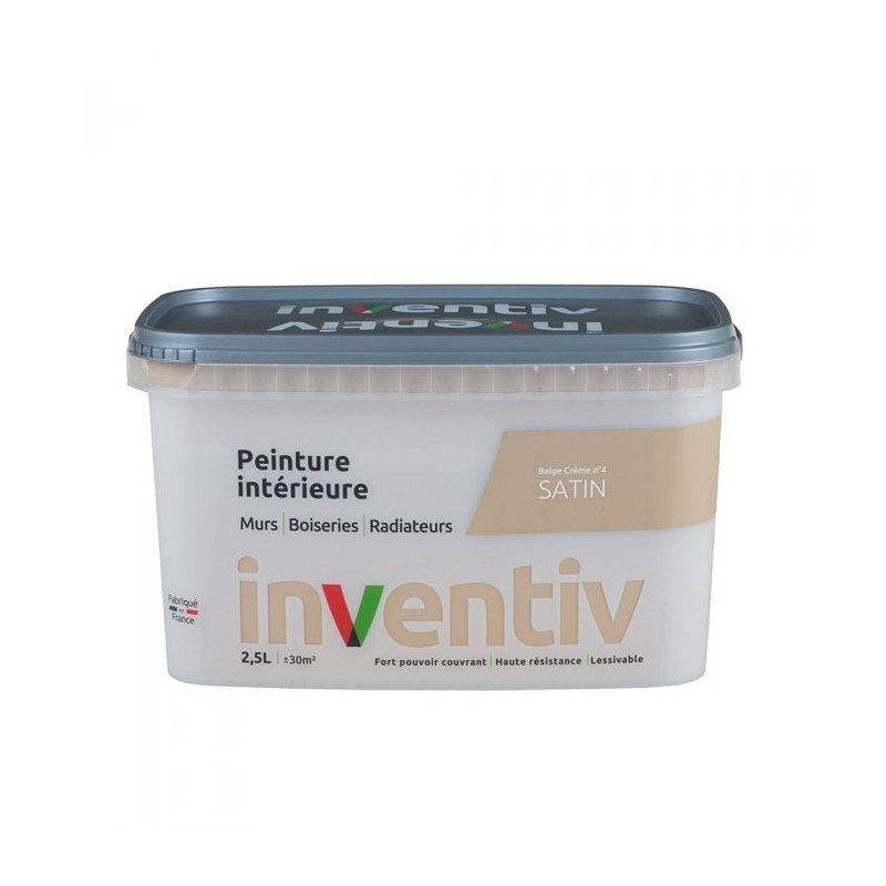 Peinture pour mur boiserie radiateur Beige Crème n°4 satiné 2,5 L INVENTIV