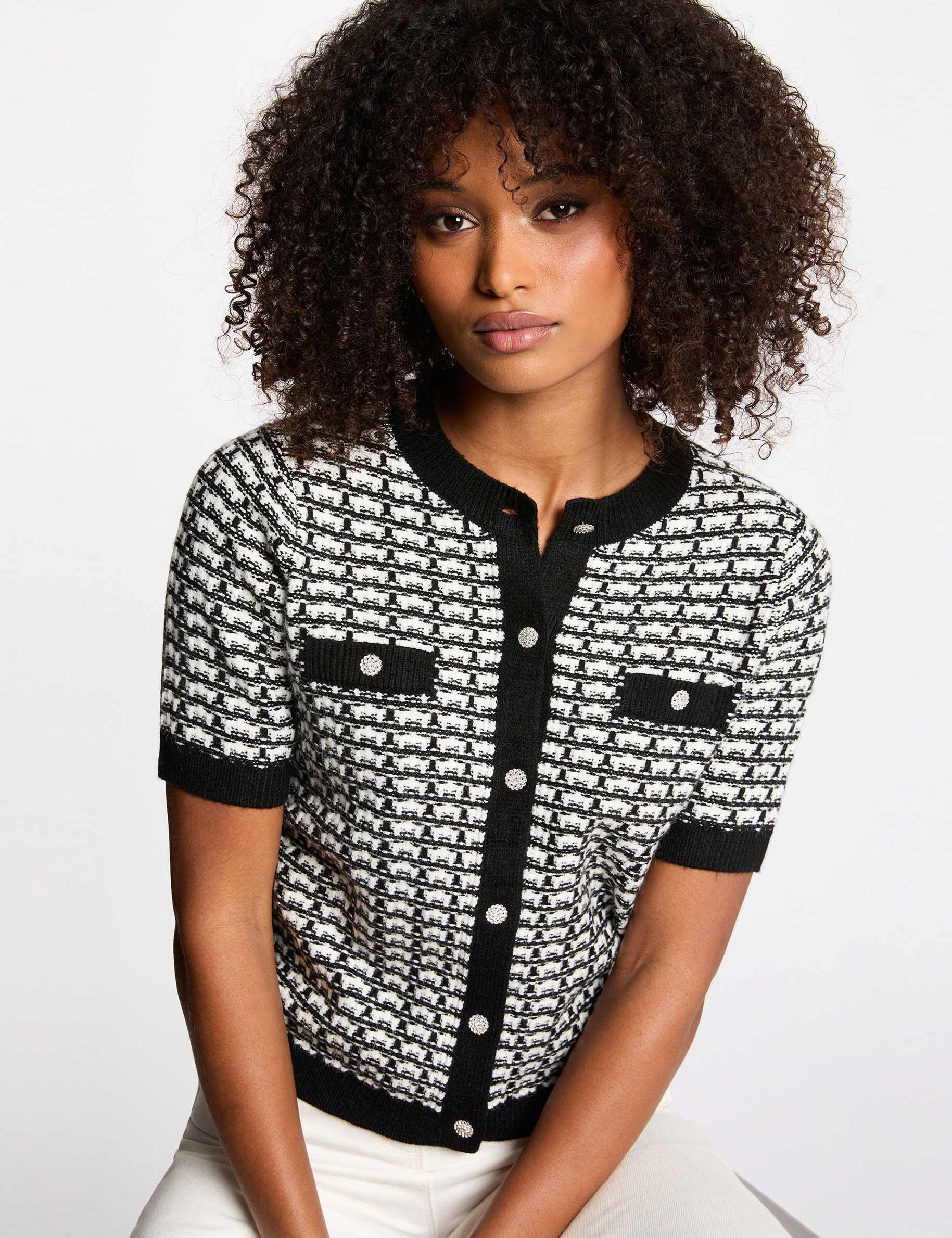 Printed Short-Sleeved Cardigan Black Women