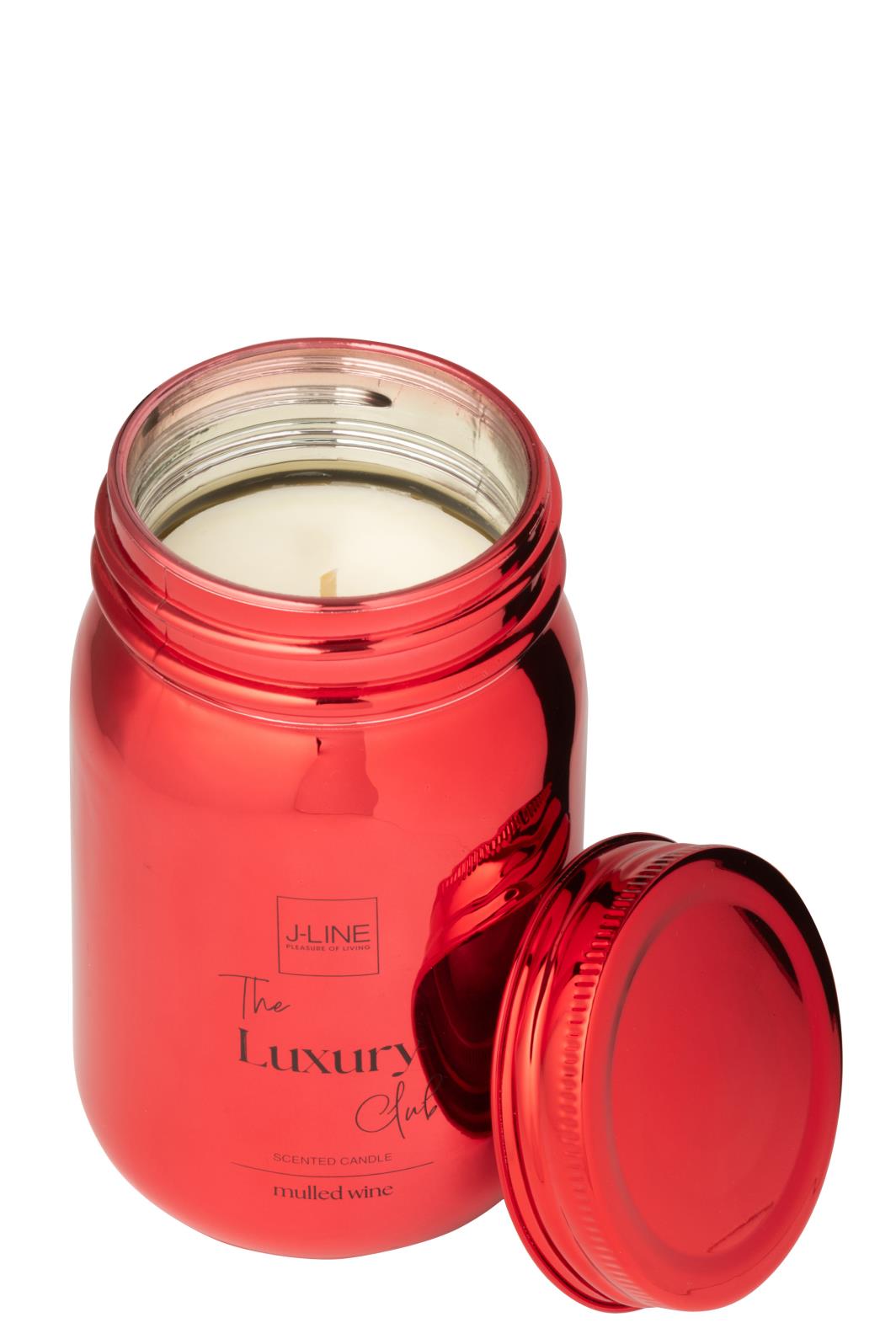 J-Line geurkaars Voorraadpot - glas - rood - 69U