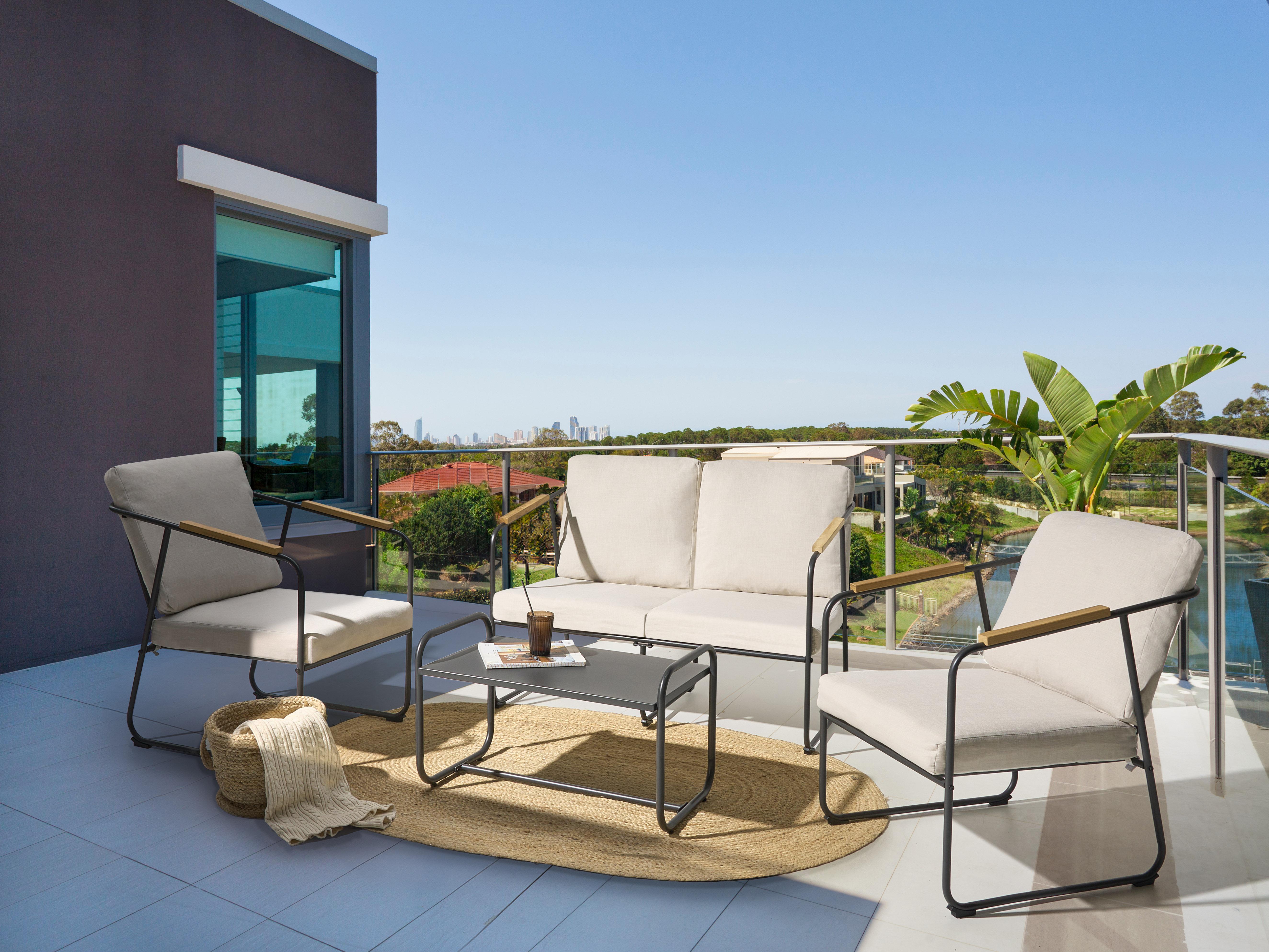 Garden Lounge Set with Table 4 Seater VEZZANA Metal Light Beige