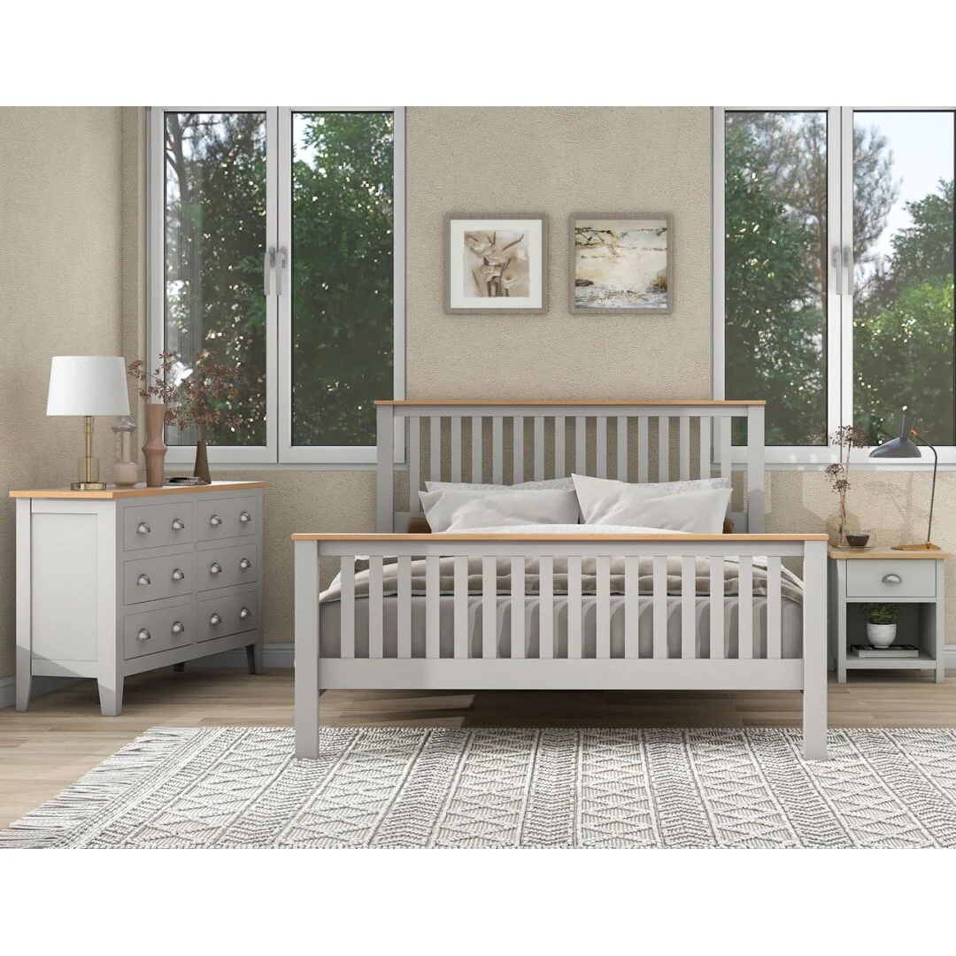 3 Bedroom Sets Queen Bed with Oak Top Nightstand and Dresser