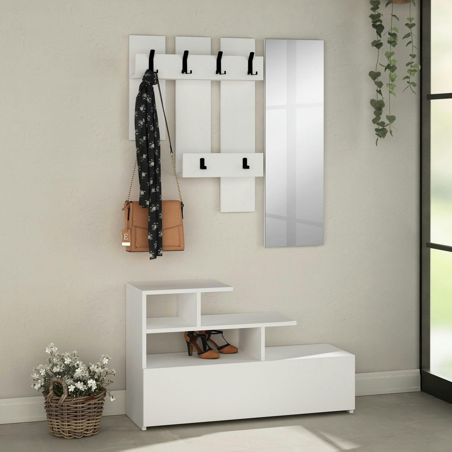 VESTI - Porte manteau avec banc design blanc