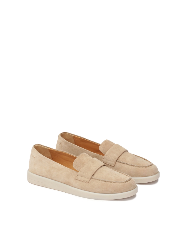 Beige suede slip on casual shoes