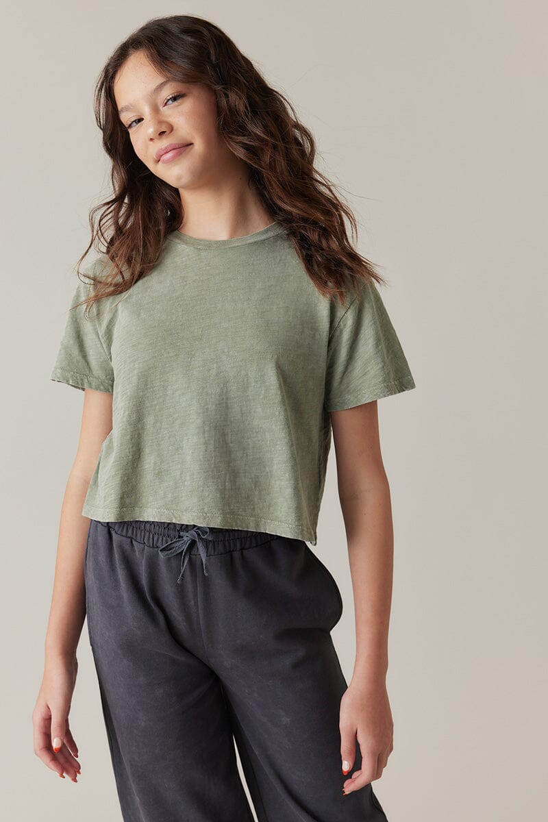 Hello Franki Olivia Cropped Slub T-Shirt for girls Green