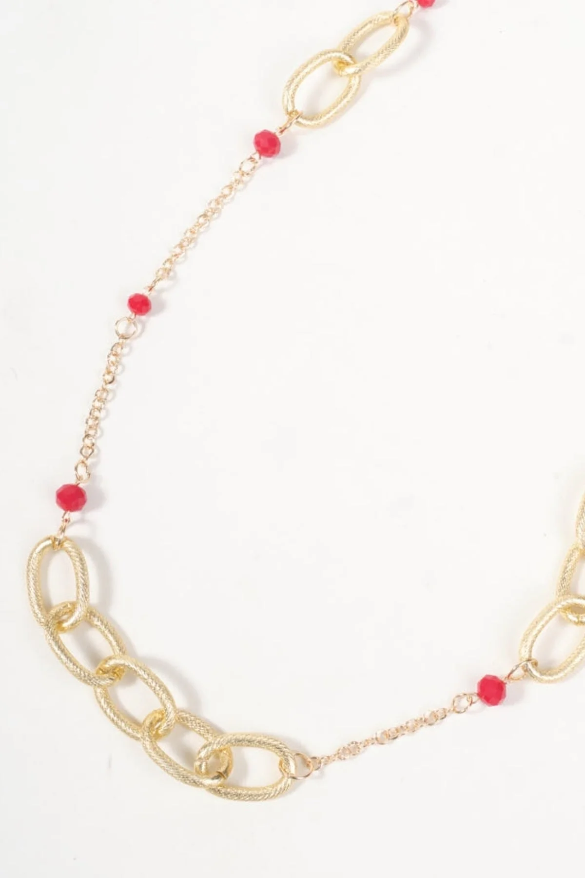 Red Bead & Link Long Necklace