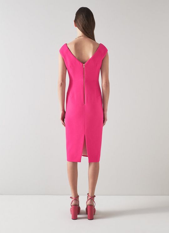 Eden Deep Pink Wool Crepe V-Front Shift Dress