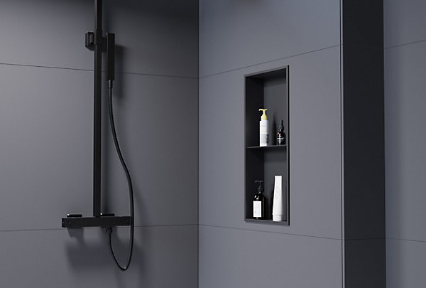 Niche murale de douche avec rebords, étagère encastrable douche acier inox avec compartiment - 60x30x10cm - NT306010X Noir