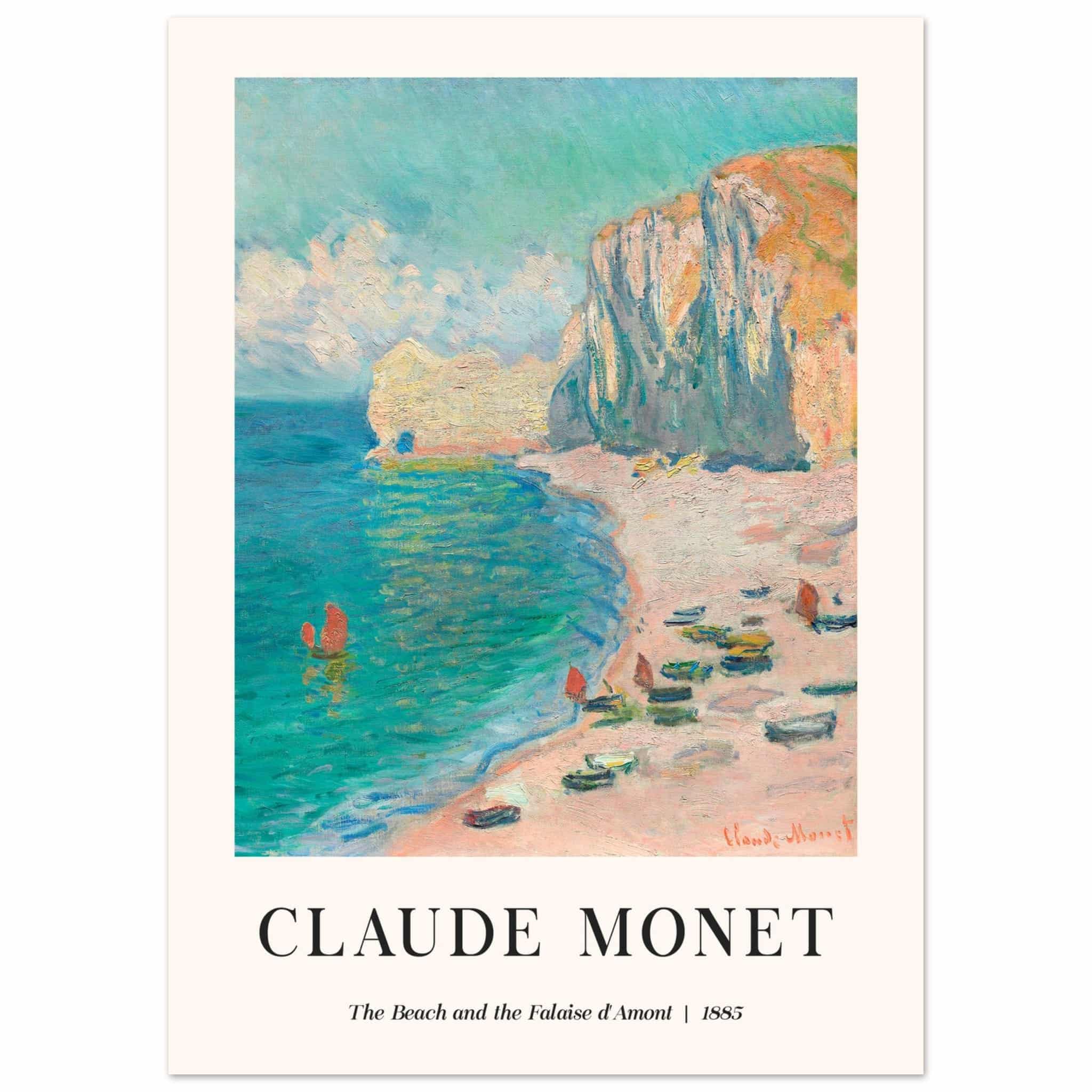 Artfulprints Poster Claude Monet - The beach and the falaise d' Amont  - 50x70 cm - Blauw