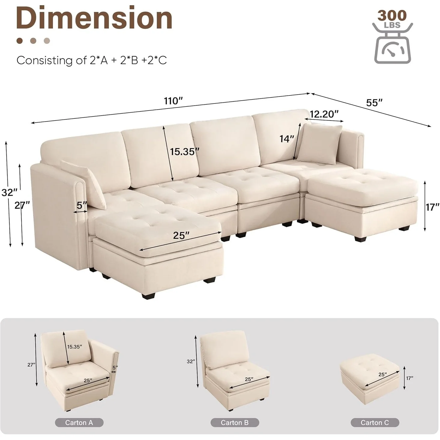 110 Cat-Scratch-Proof 6-Seater Sectional Sofa with Storage