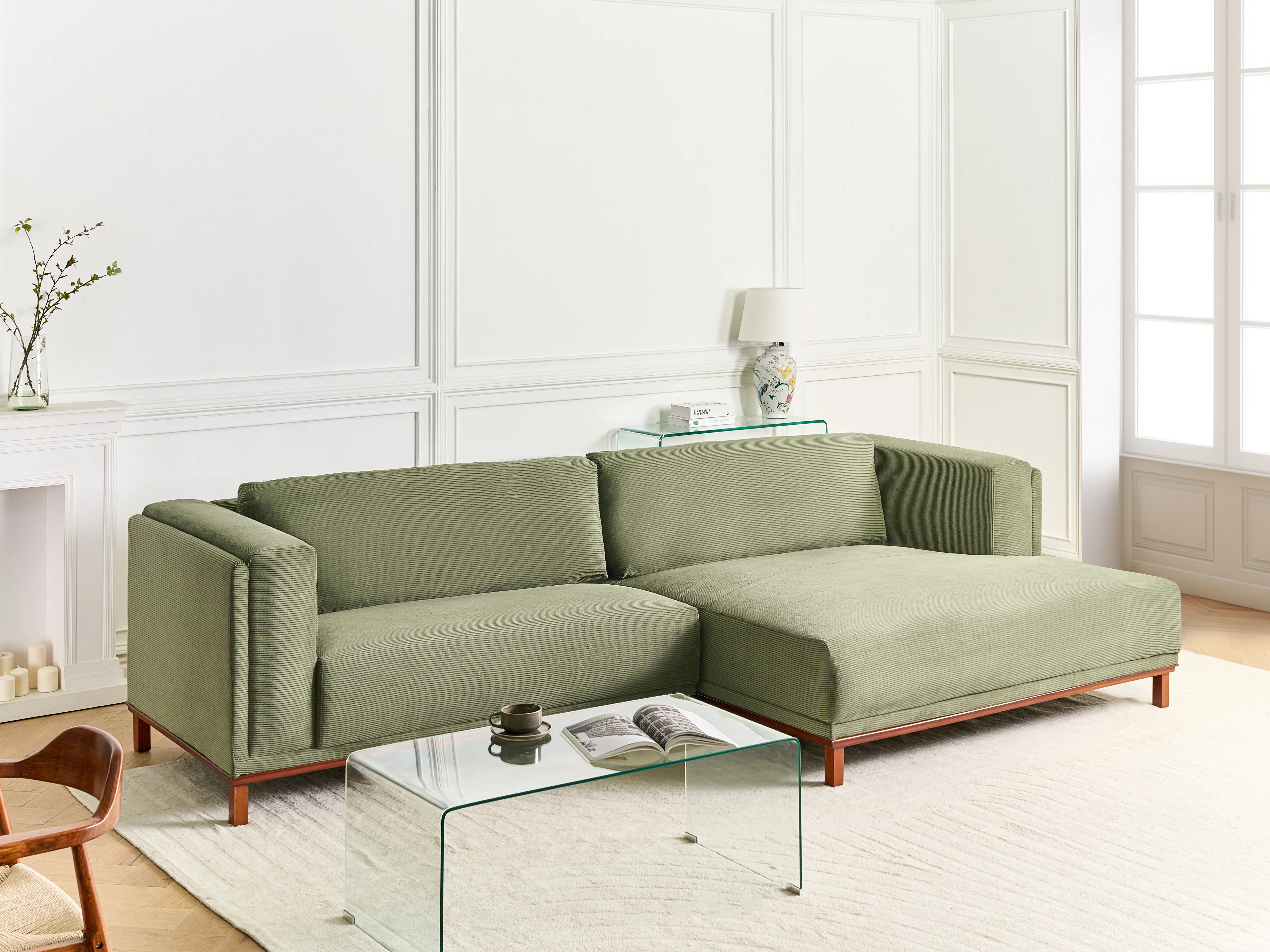 Corner Sofa 4 Seater VENG Corduroy Green Left Hand