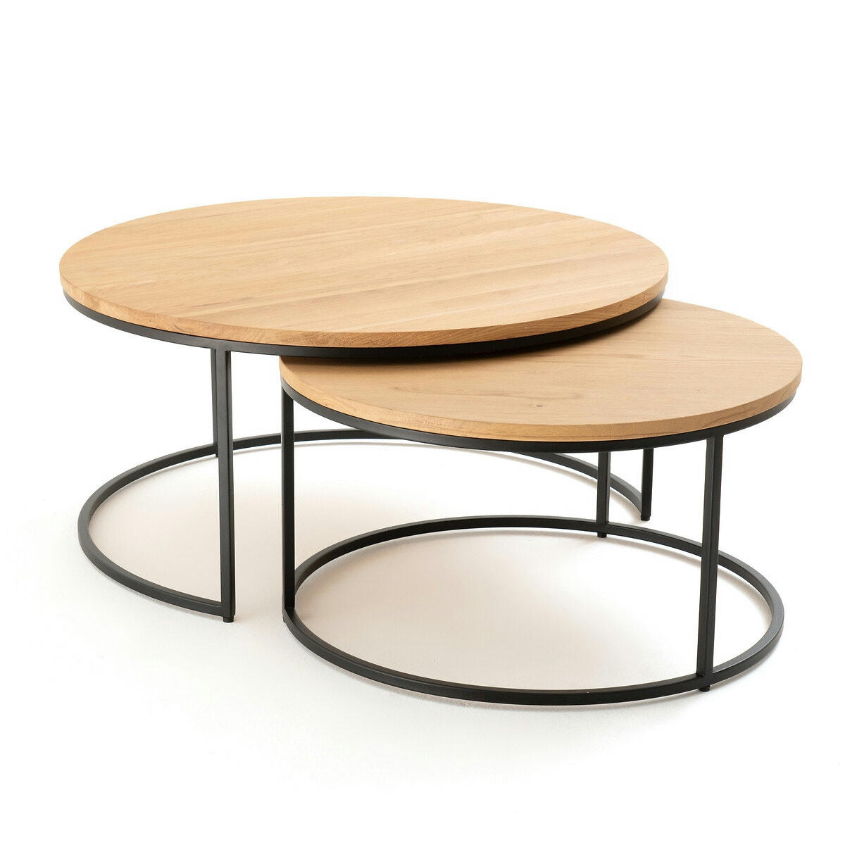 Lot de 2 grandes tables basses gigognes chêne Vova
