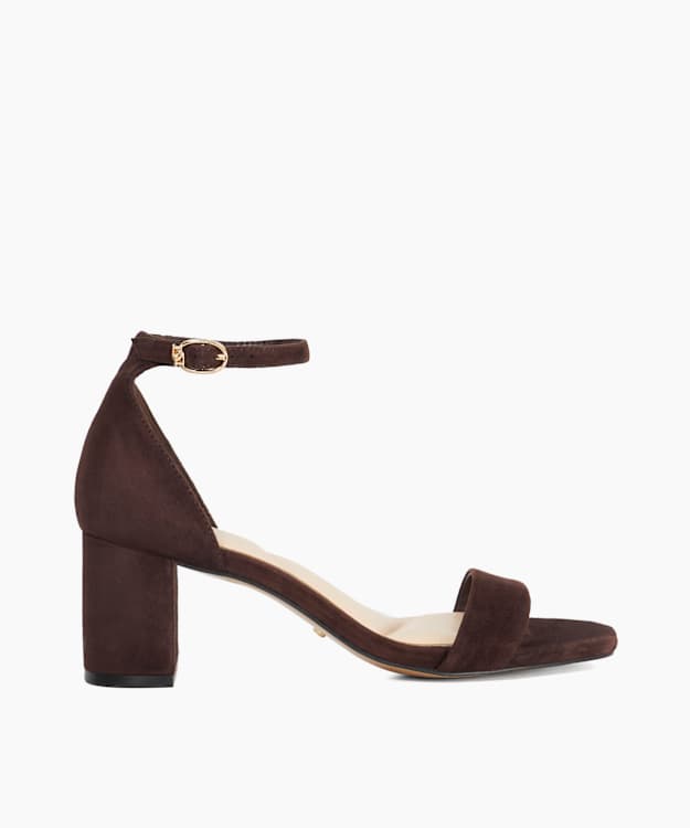 Melins Brown - Suede Block Heel Ankle Strap Sandals