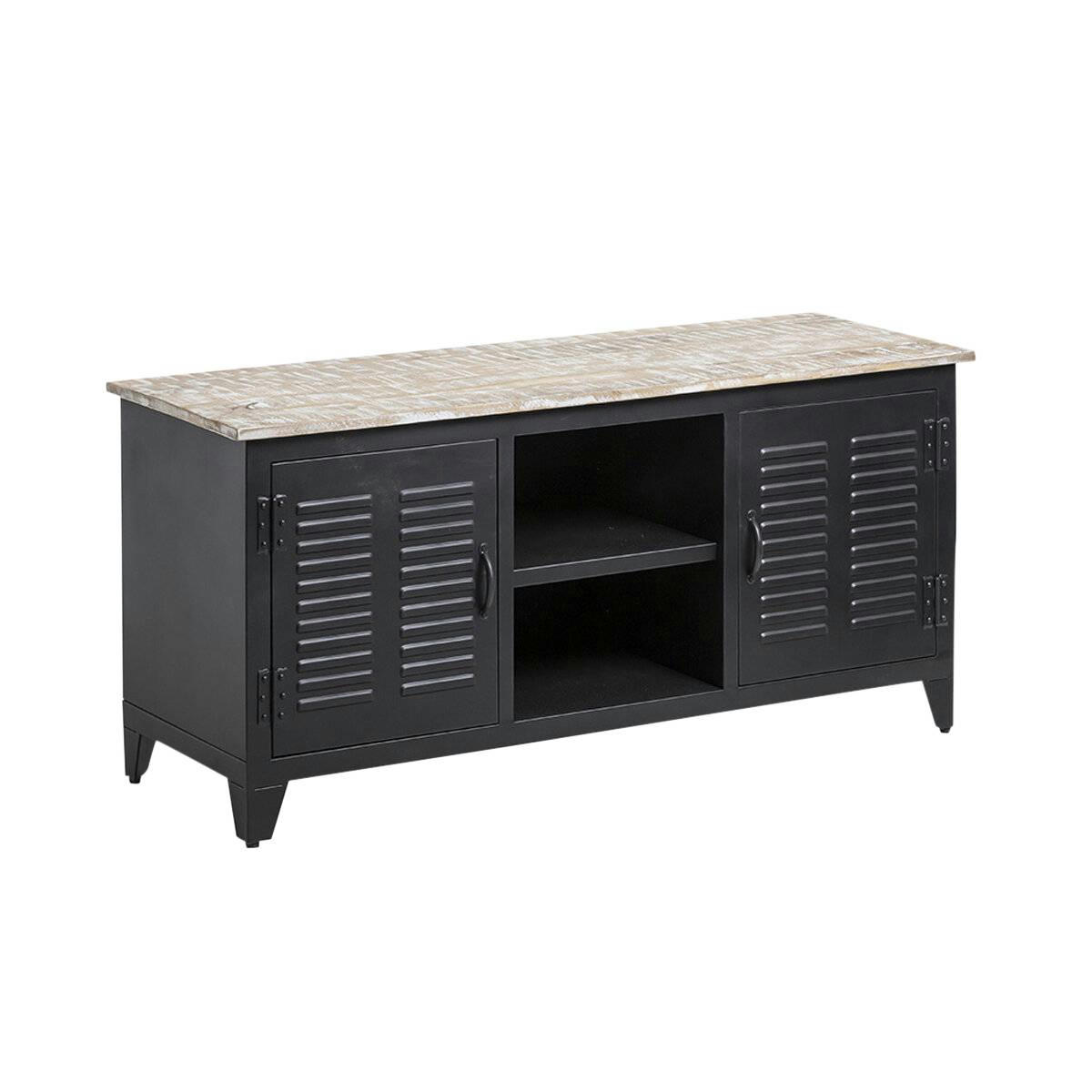 WHITE - Meuble TV en métal noir 130 cm