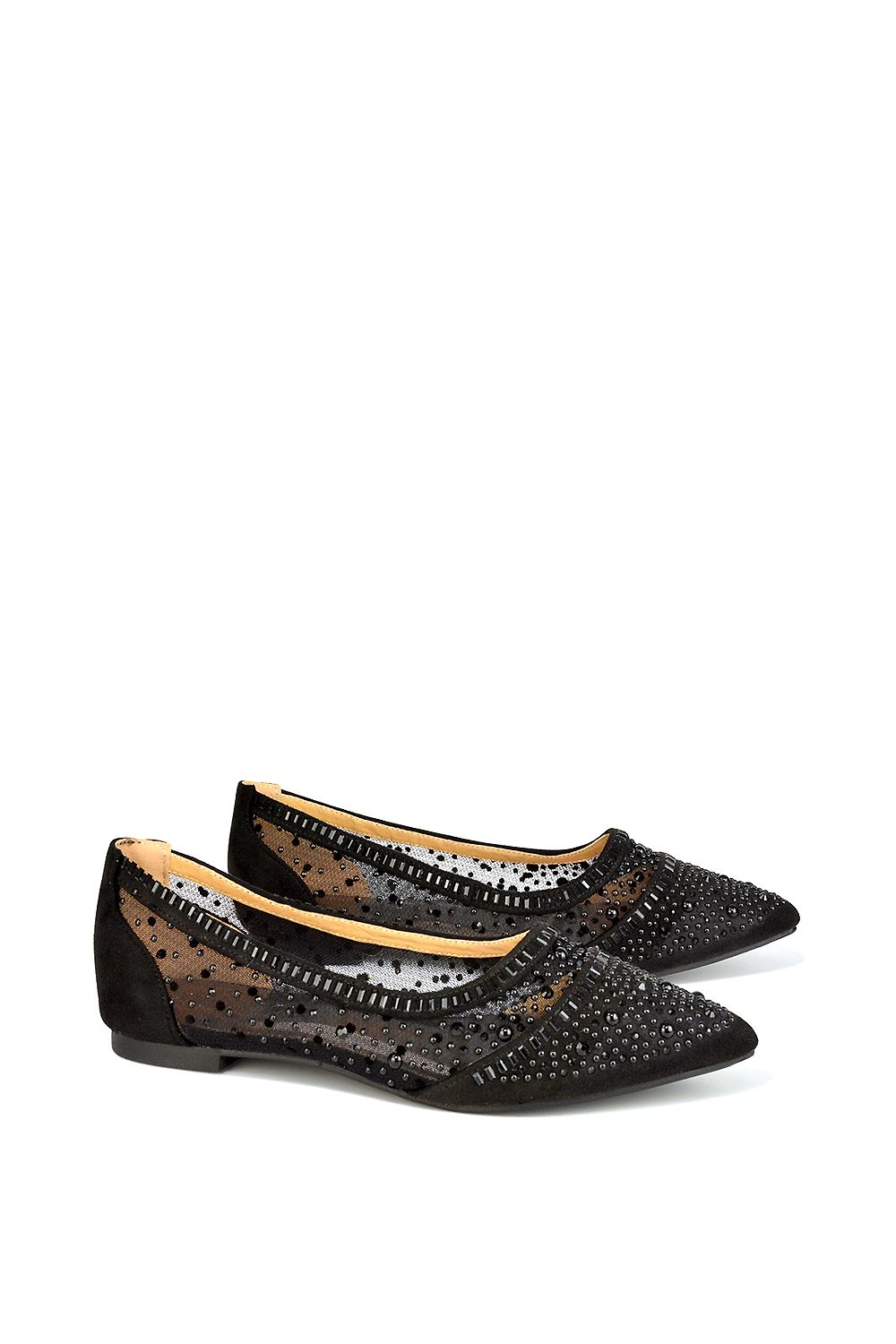 XY London Vivian' Pointed Toe Sparkly Diamante Wedding Bridal Pump Flats