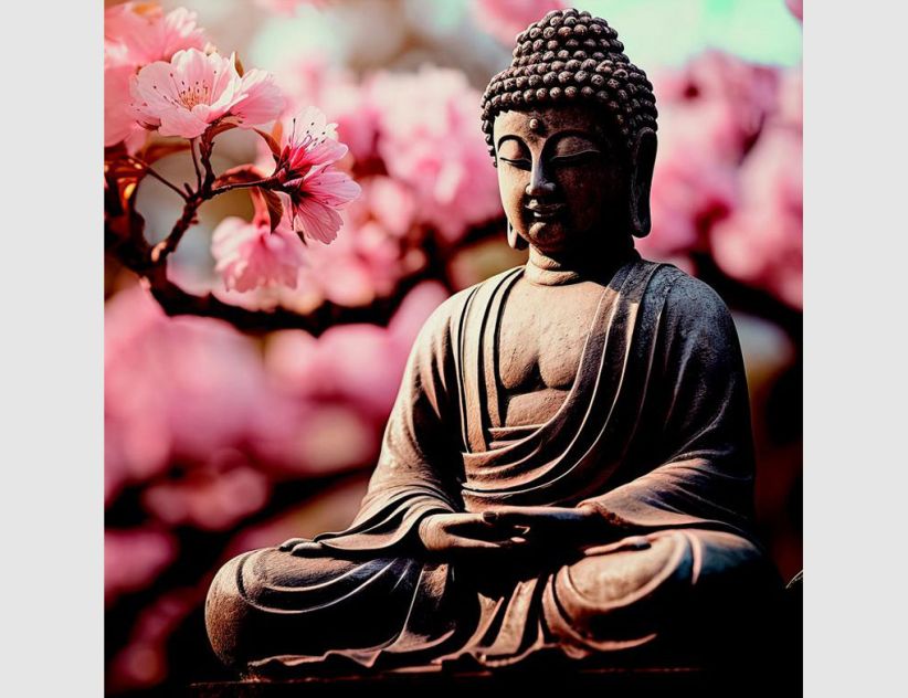 Bild Buddha Statue Kirschblüten