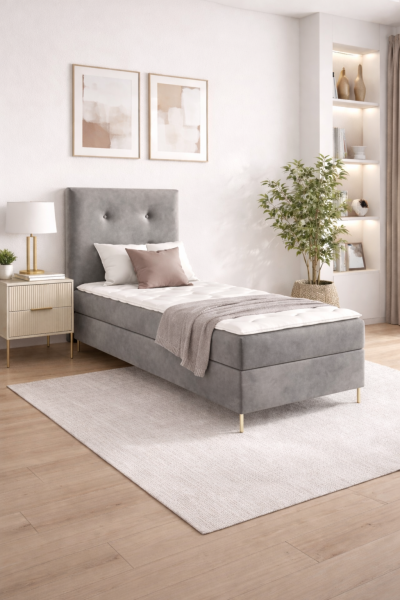Łóżko kontynentalne Louis Box 90x200 z nogami riviera 91