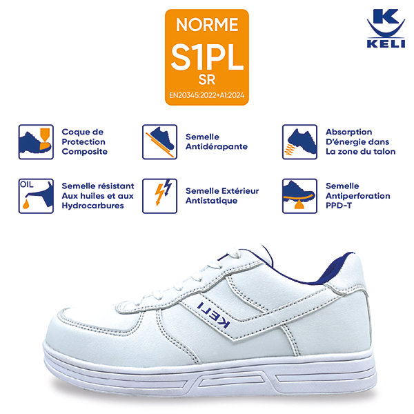 Chaussure Basse de Sécurité T44 - Coque de Protection Composite - Semelle Anti-Perforation et Anti-Glisse S1PL SR - Style Moderne