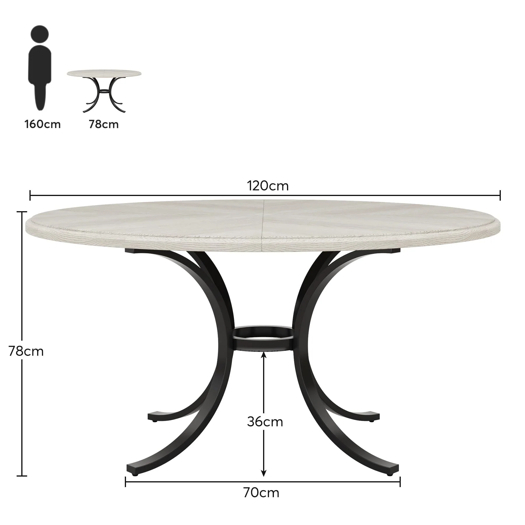 Round Dining Table for 4-6 People, Wood Kitchen Table for Dining Room