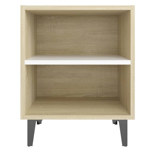 NNEVL Bed Cabinets Metal Legs 2 pcs Sonoma Oak and White 40x30x50 cm