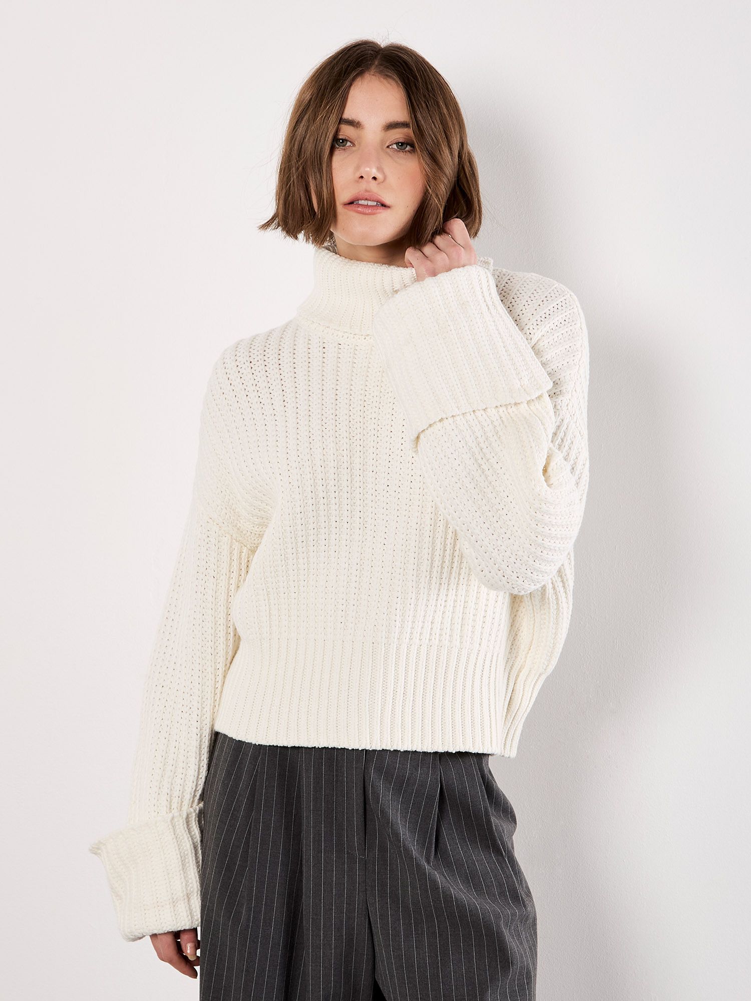 Apricot Chunky Knit Roll Neck Jumper