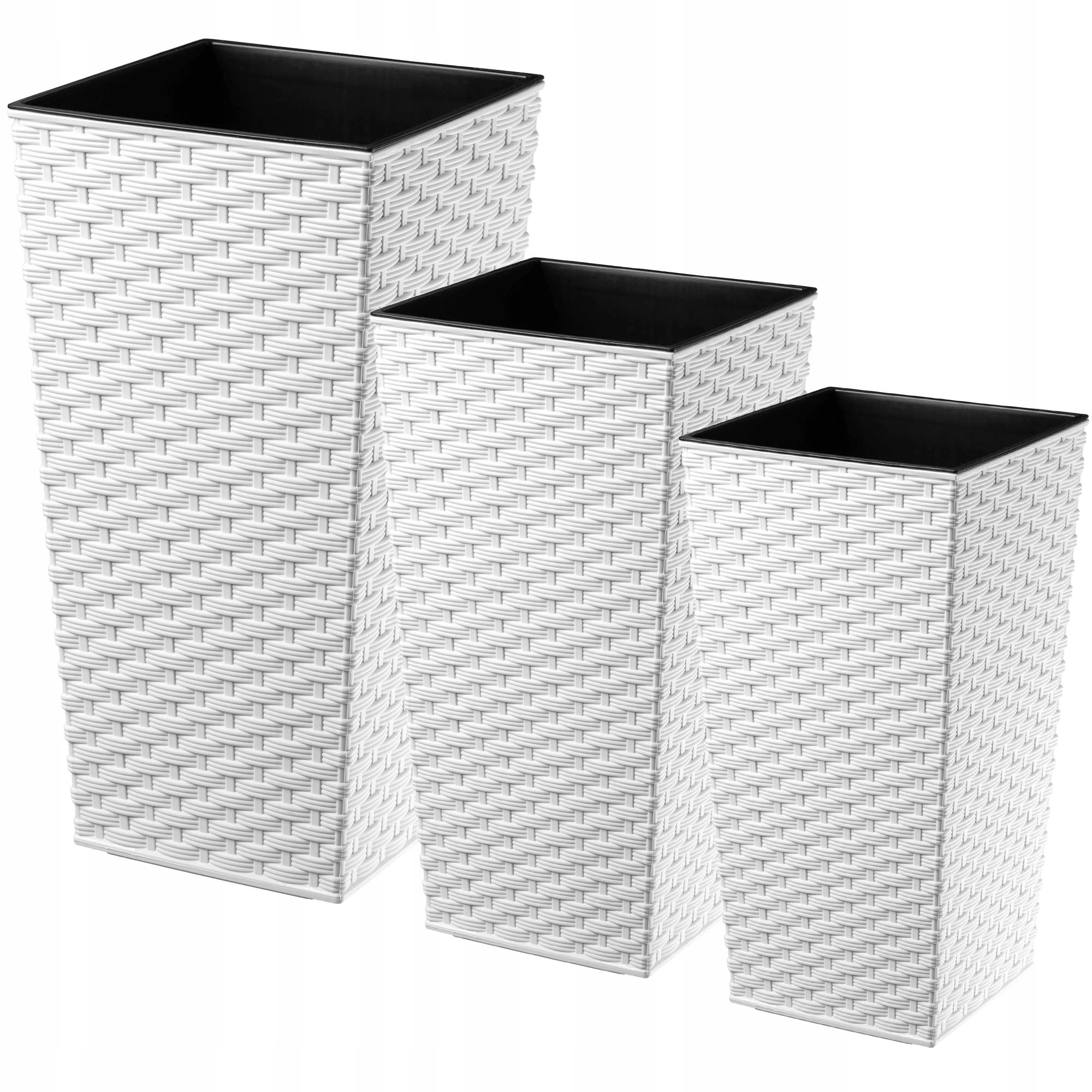 Zestaw 3x Donica Doniczka Wkład Rattan Biała 68cm