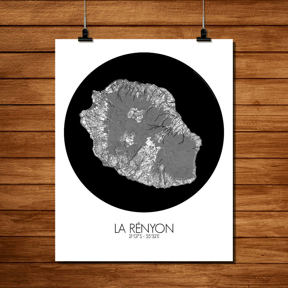 - Affiche La Réunion Carte ronde 40x50