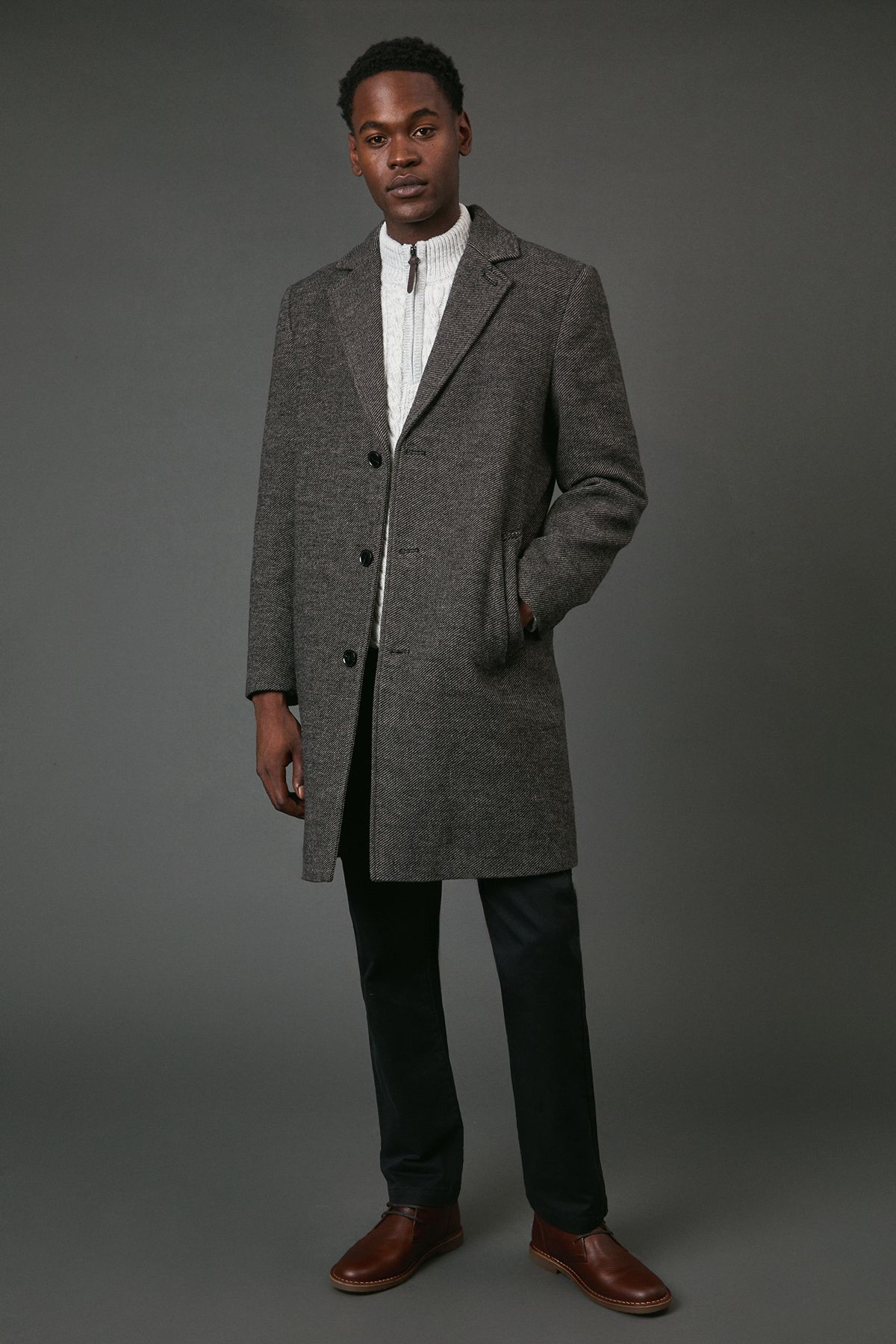Maine Dark Brown Textured Wool Blend Epsom Coat
