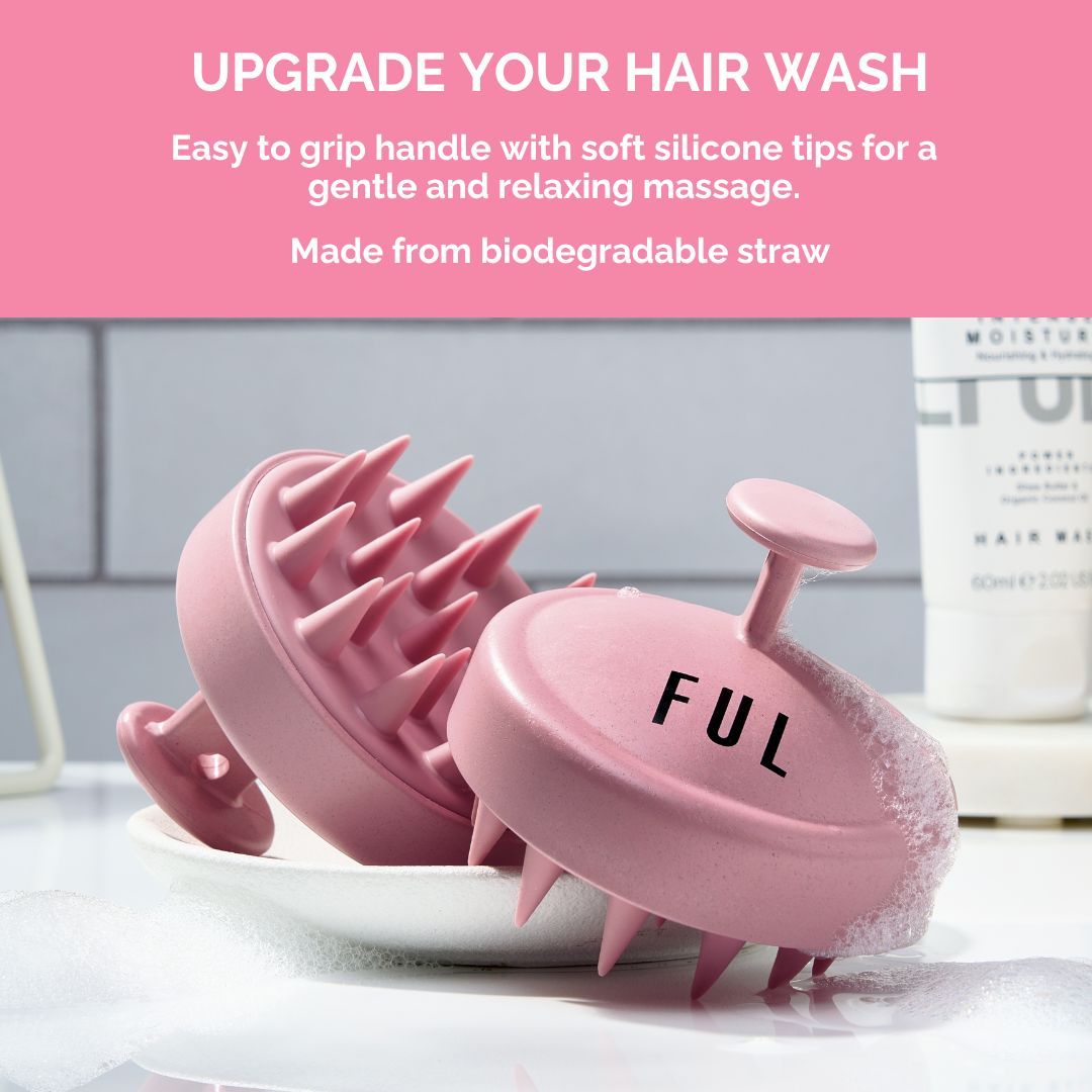 FUL Scalp Massager Brush Pink – Silicone Exfoliator for Hair Growth, Flakes & Deep Cleansing