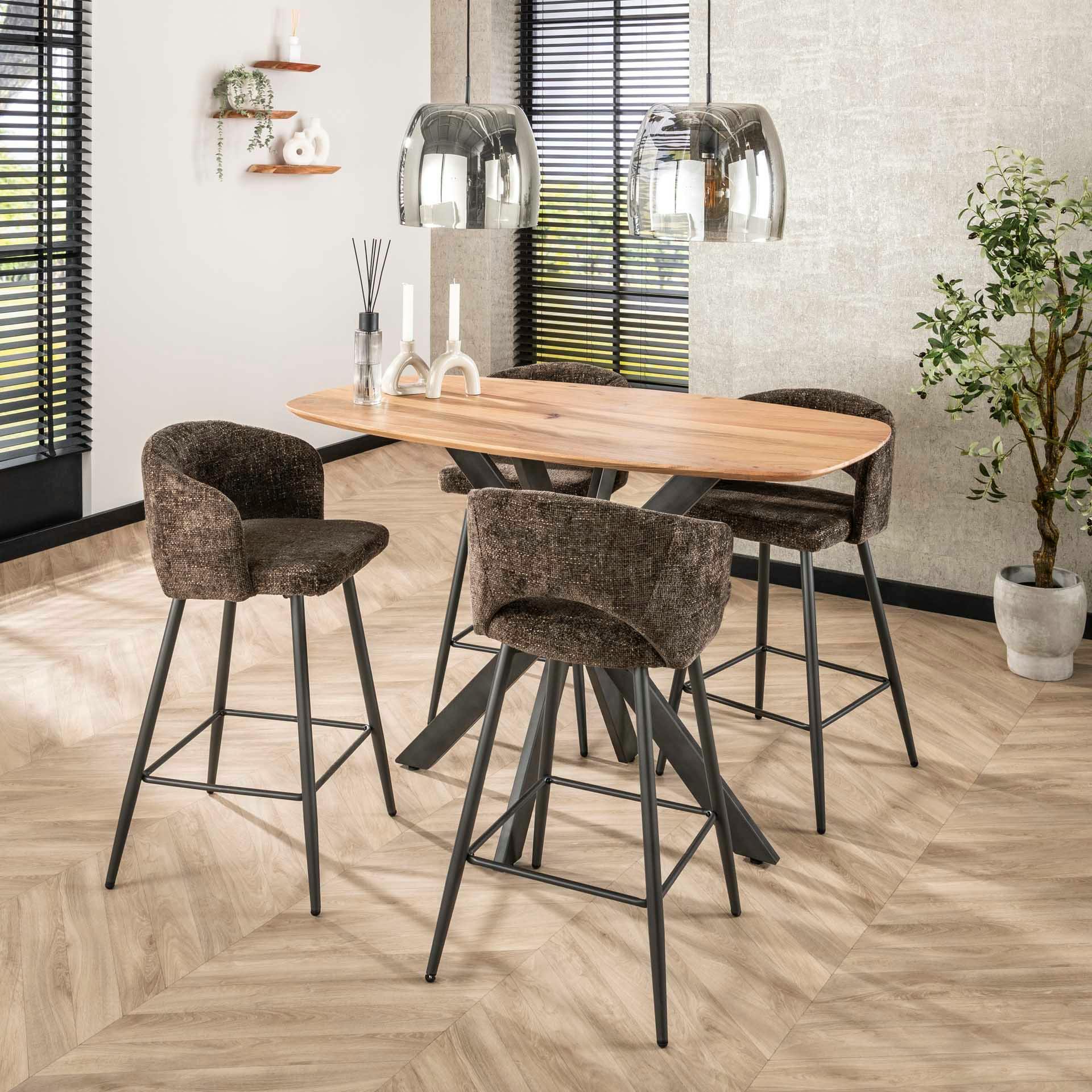 Tabouret de bar marron en velours tissé avec dossier ouvert (lot de 2) GALWAY