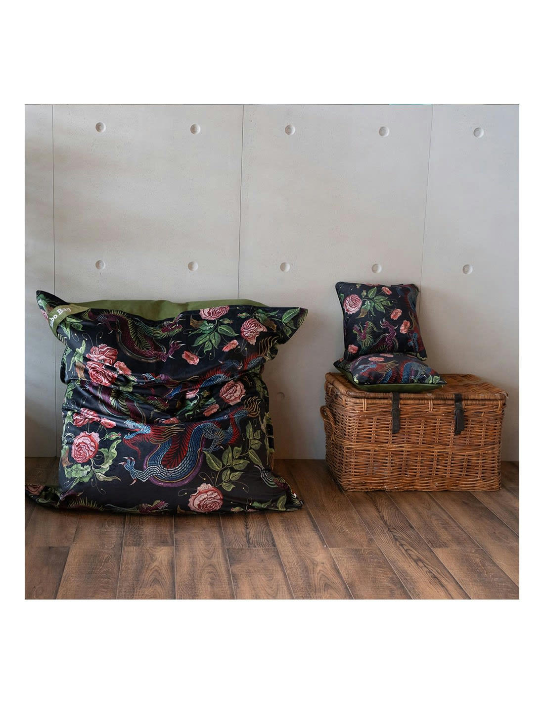 COUSSIN DÉCO - DRAGON FLOWERS - Coussin garni velours imprimé 45x45